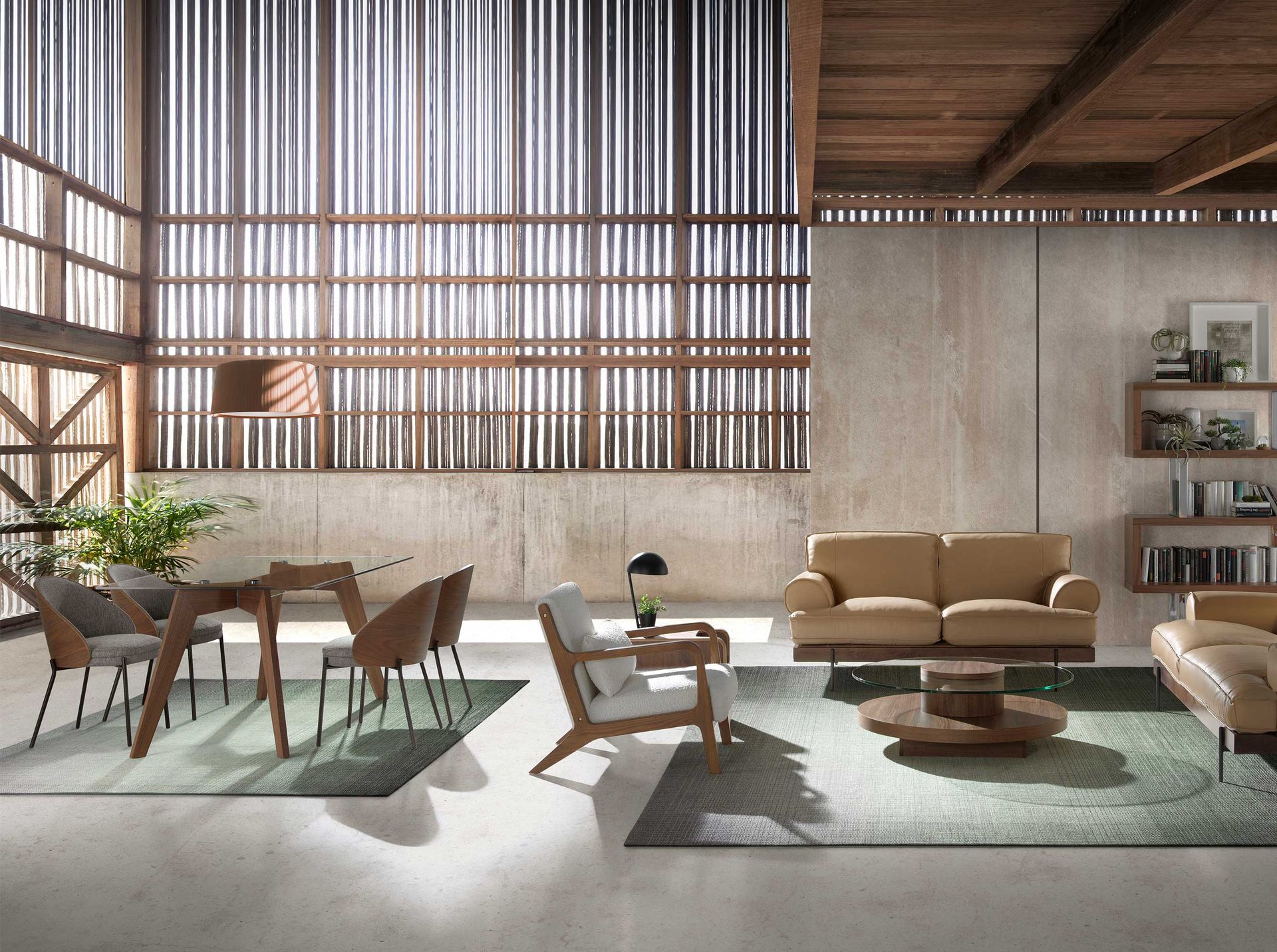 1031 Rectangular dining table wood veneer glass