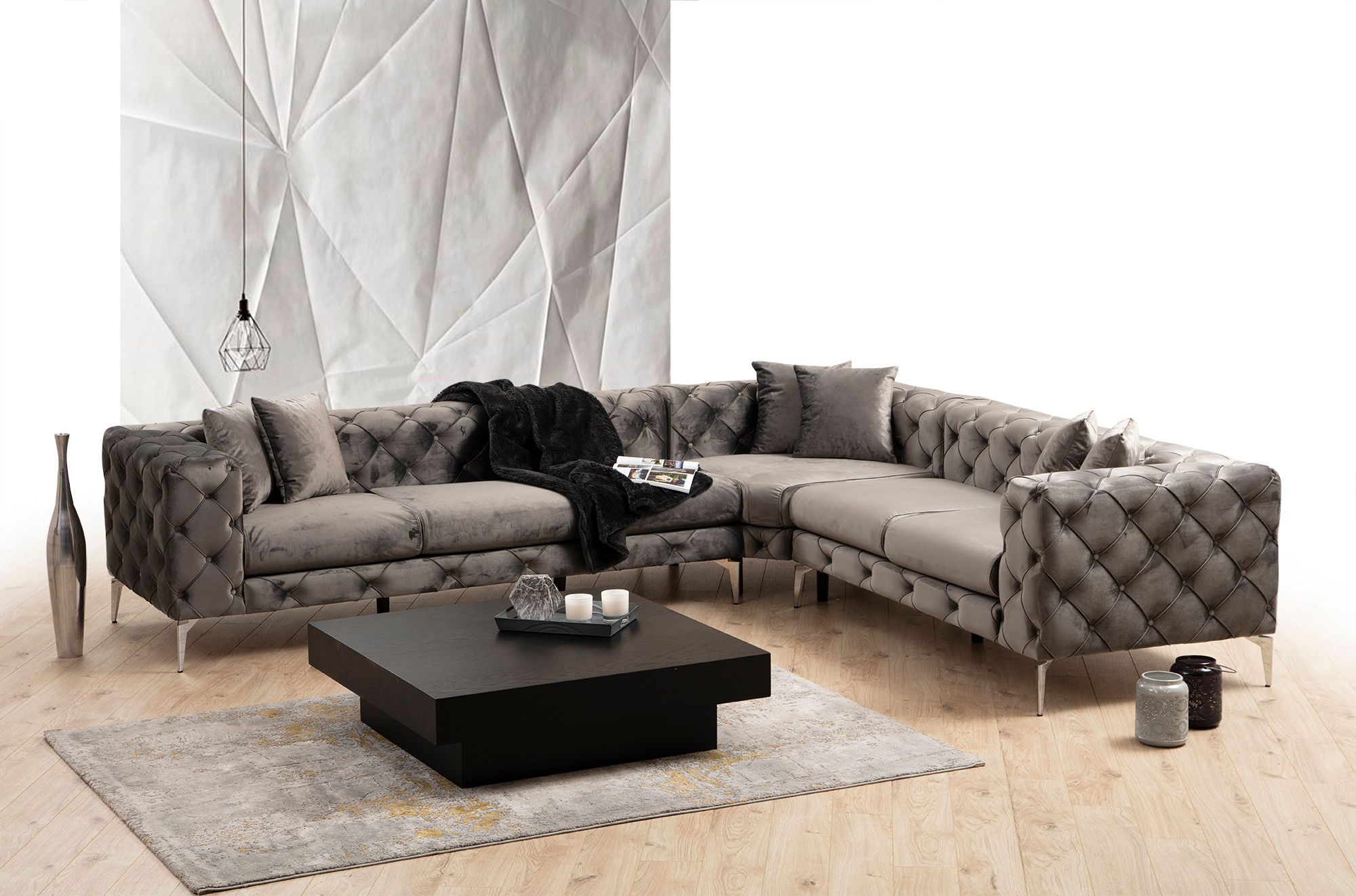 Ecksofa Rechts Textil Anthrazit