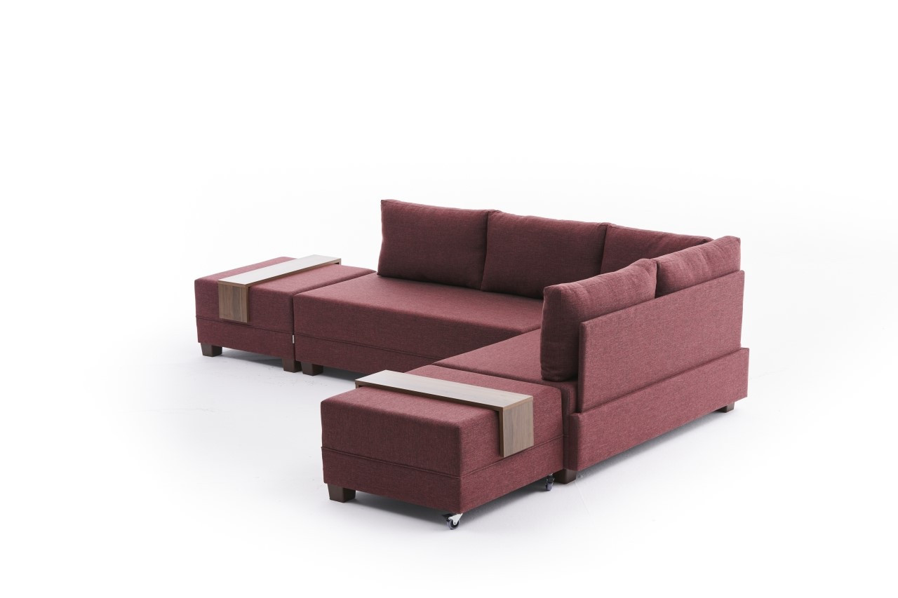 Fly Corner Sofa Right with 2 Ottomans Red