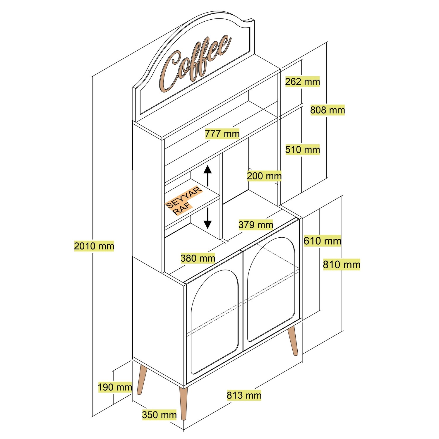 Lyon 80 Schrank Holz Creme Gold