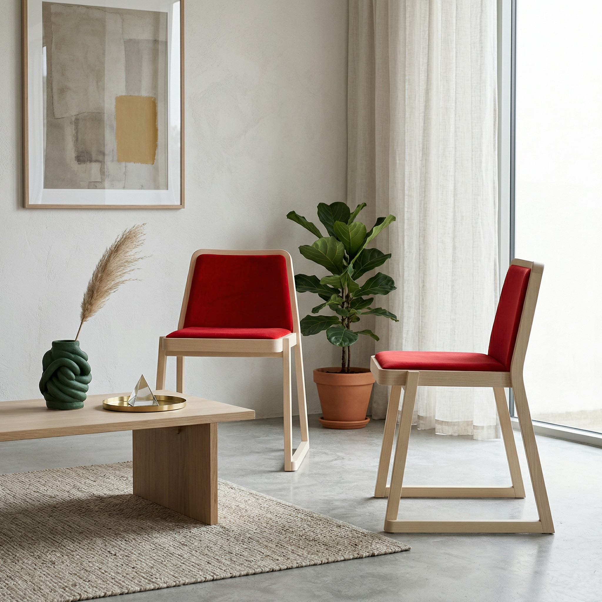 2x Sedia Roxanne Legno Tessuto Rosso