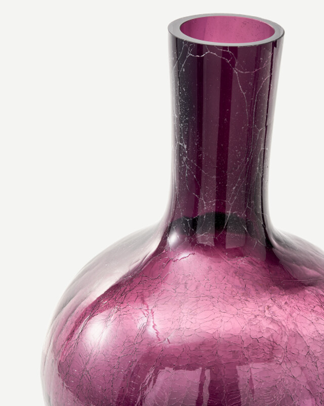 Gecrackelte Kugelvase Glas Dunkellila