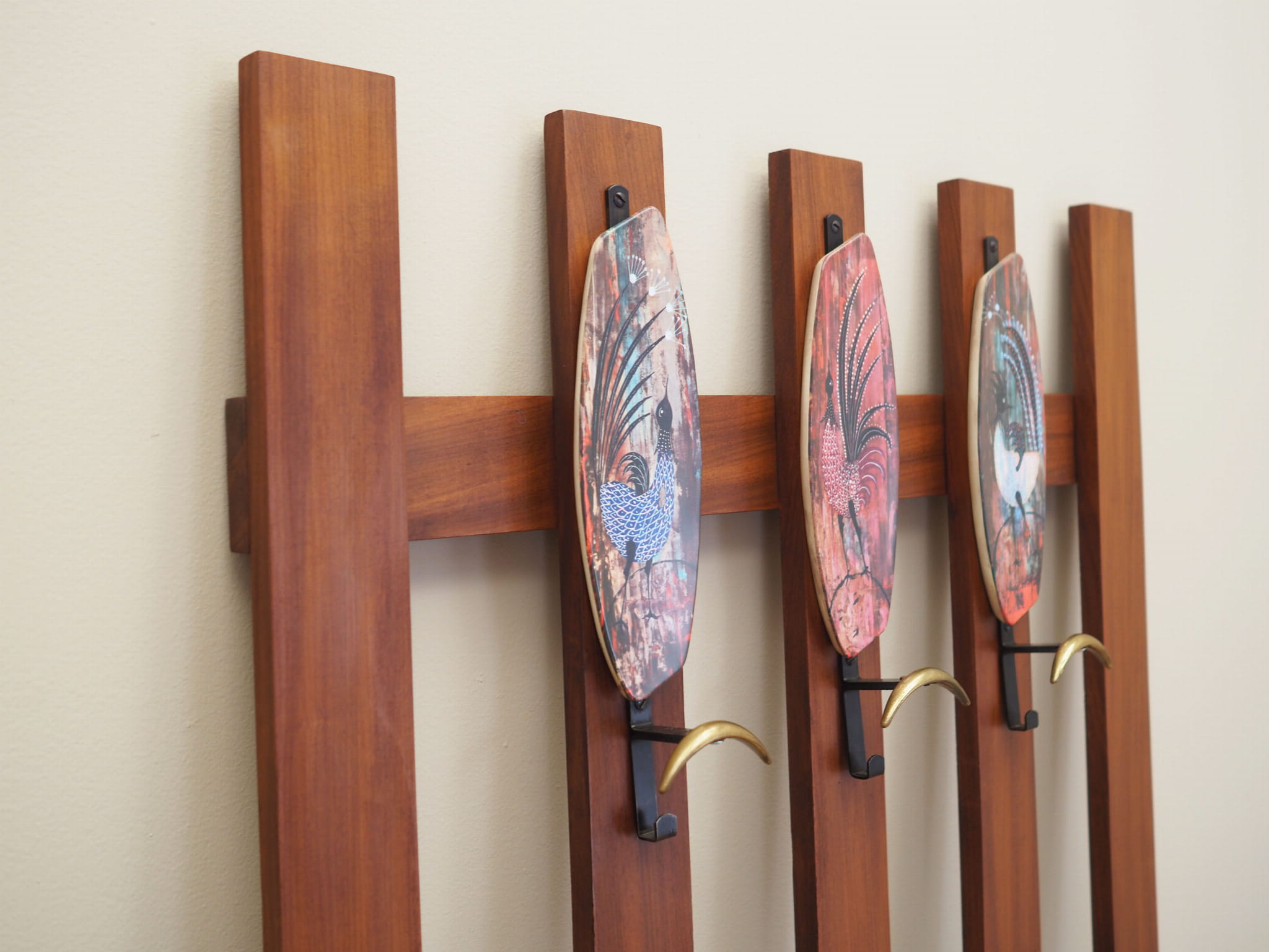 Teak wall coat rack 1970s