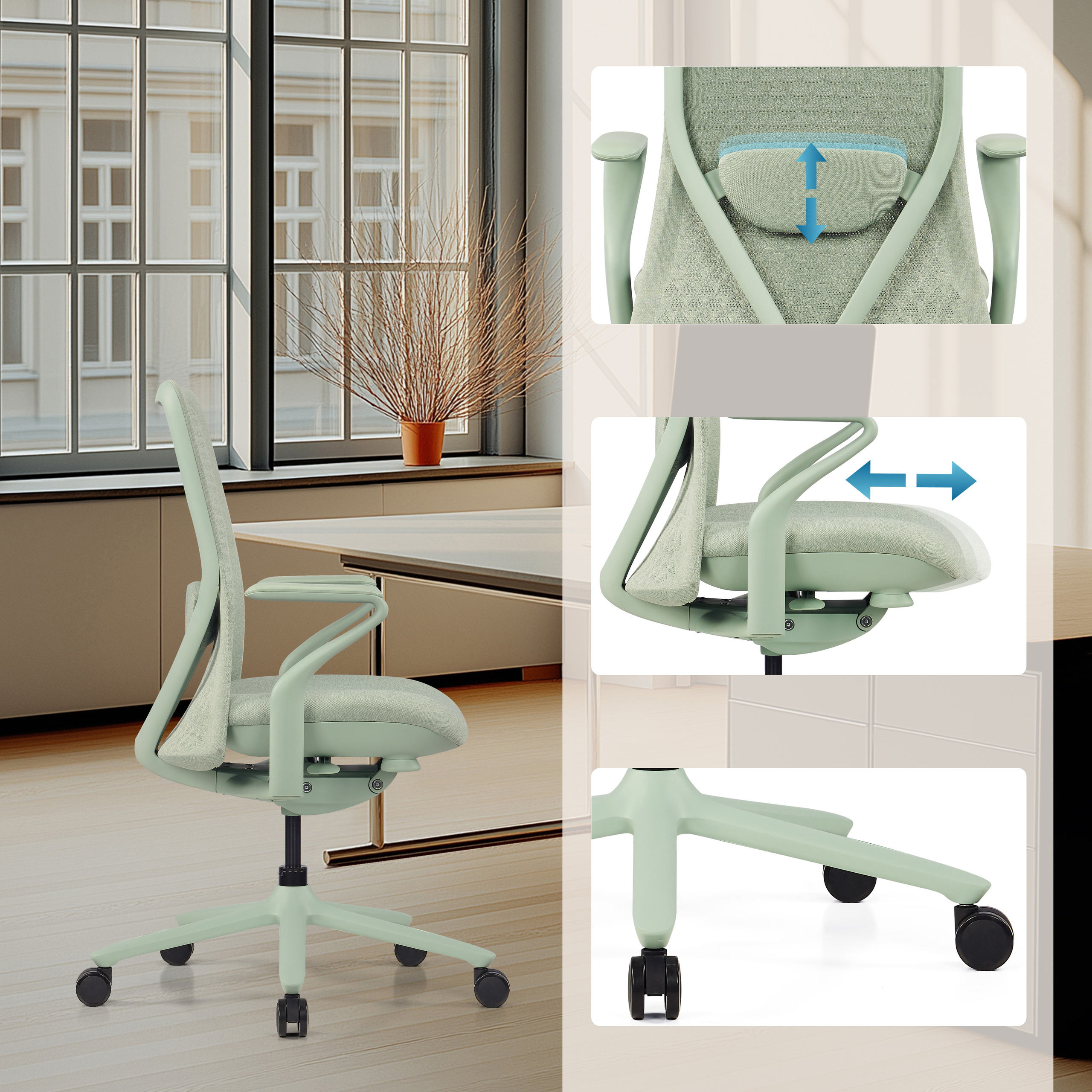 VERVIO Bürostuhl Netzstoff Salbeigrün