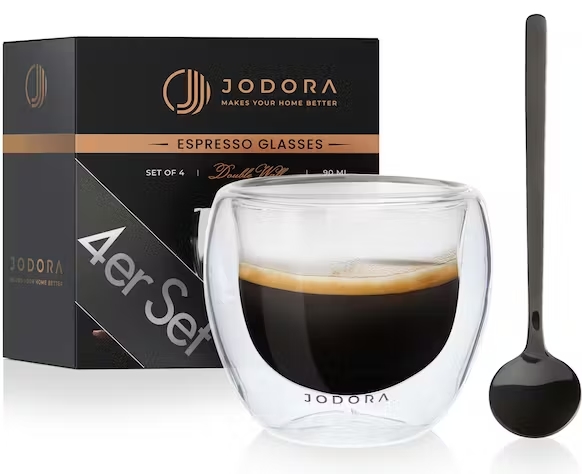 4x Espressoglas inkl. Löffel Glas Transparent 80 ml