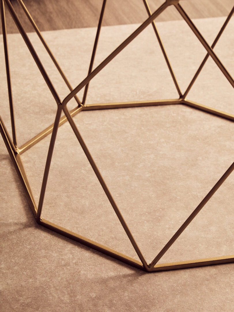 Shalimar Octagon Tavolino Ferro Marmo Bianco