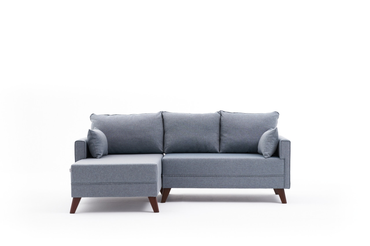 Bella Sofa Récamiere Links mit Hocker Blau