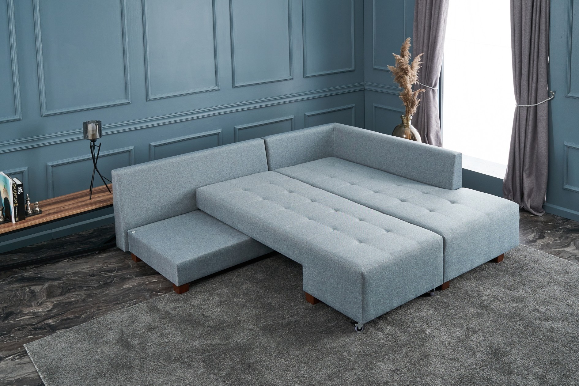 Schlafsofa Rechts Polyester Holz Hellblau