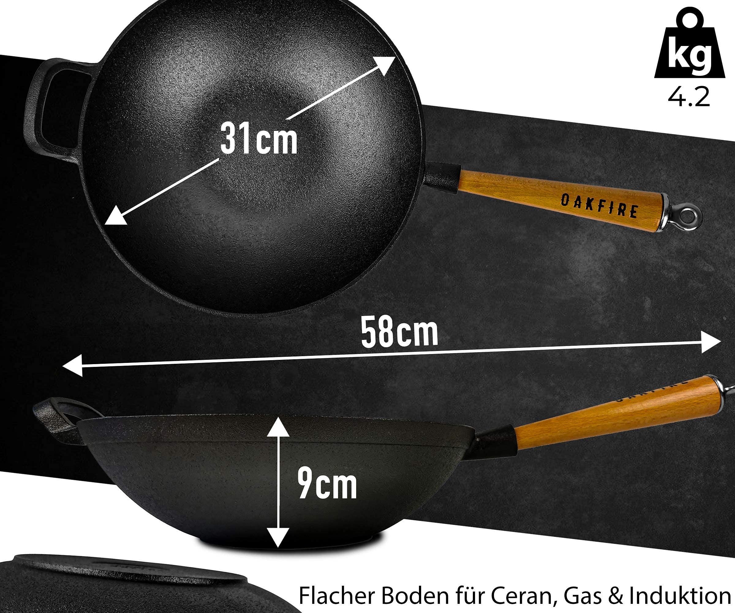 Oakfire Wokpfanne Gusseisen Induktion 31cm