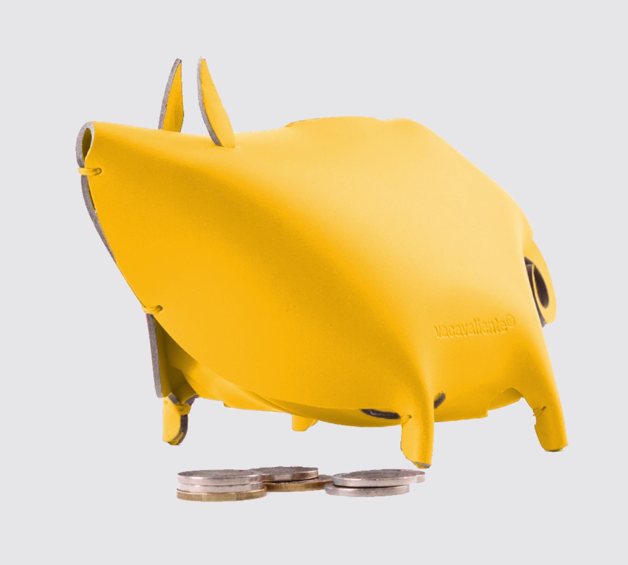Sparschwein aus 100% Recyceltem Leder aus Spanien Gelb