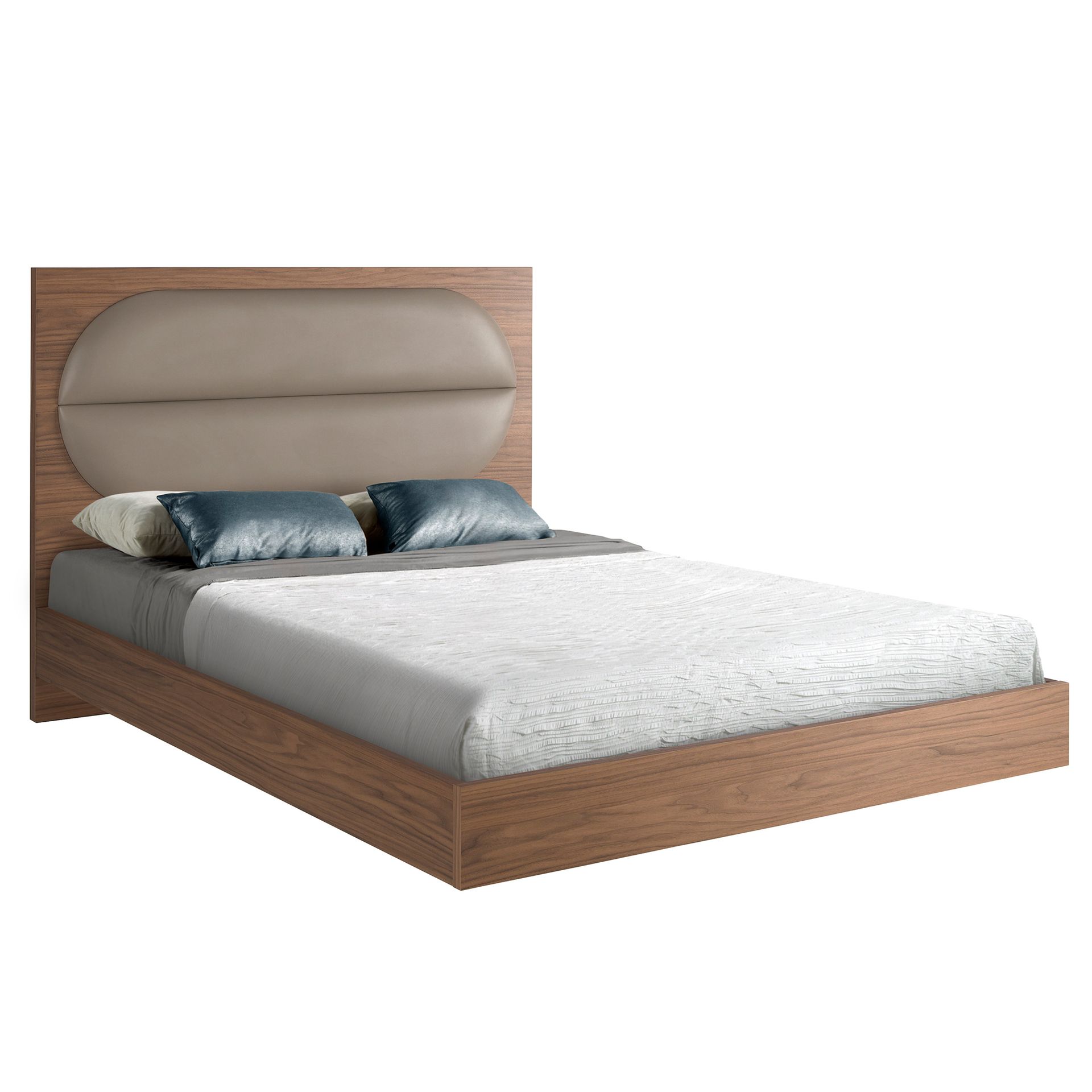 Doppelbett Holz Leder Grau