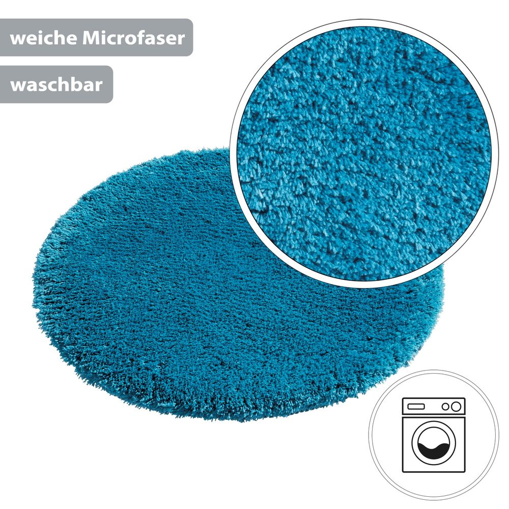 Flauschige Hochflor Badematte Rund Petrol