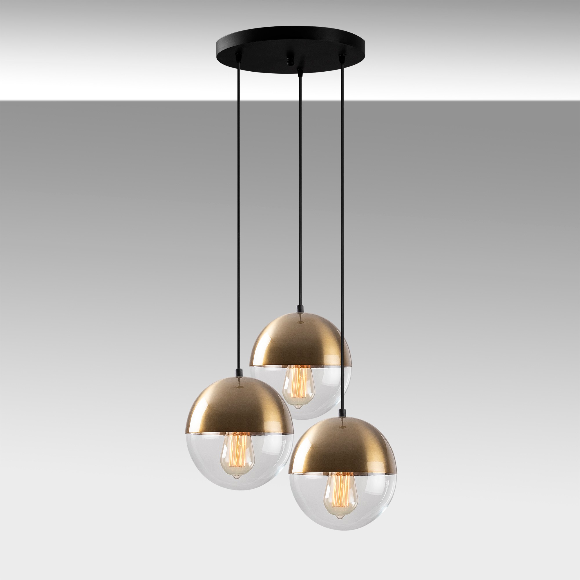 3-Flammig Bastos Hängelampe Metall Glas Gold