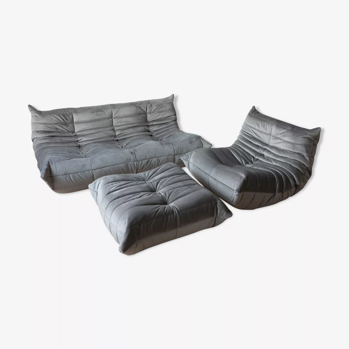 Togo Lounge Set 3-pc. Velvet Silver Grey