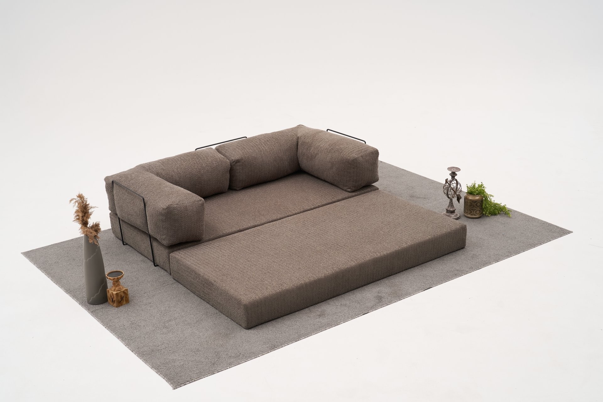 Comfort Schlafsofa 2-Sitzer mit Hocker Grau