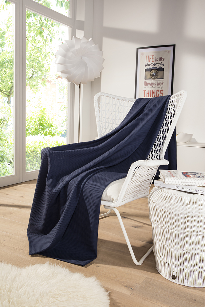 Leichte Decke aus Waffelpiqué 100% Baumwolle Navy Single