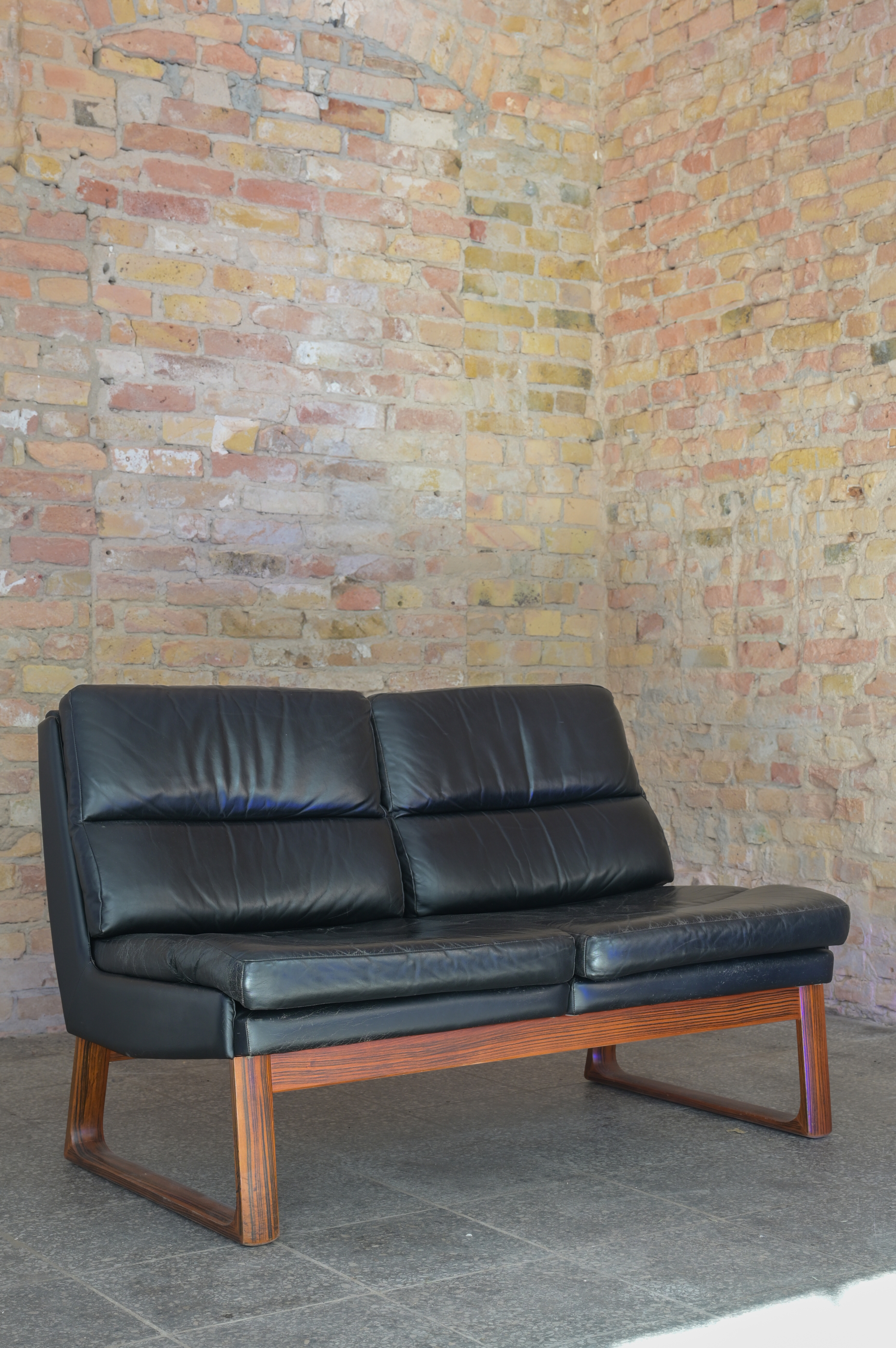 Sofagarnitur Leder Holz 3 teilig