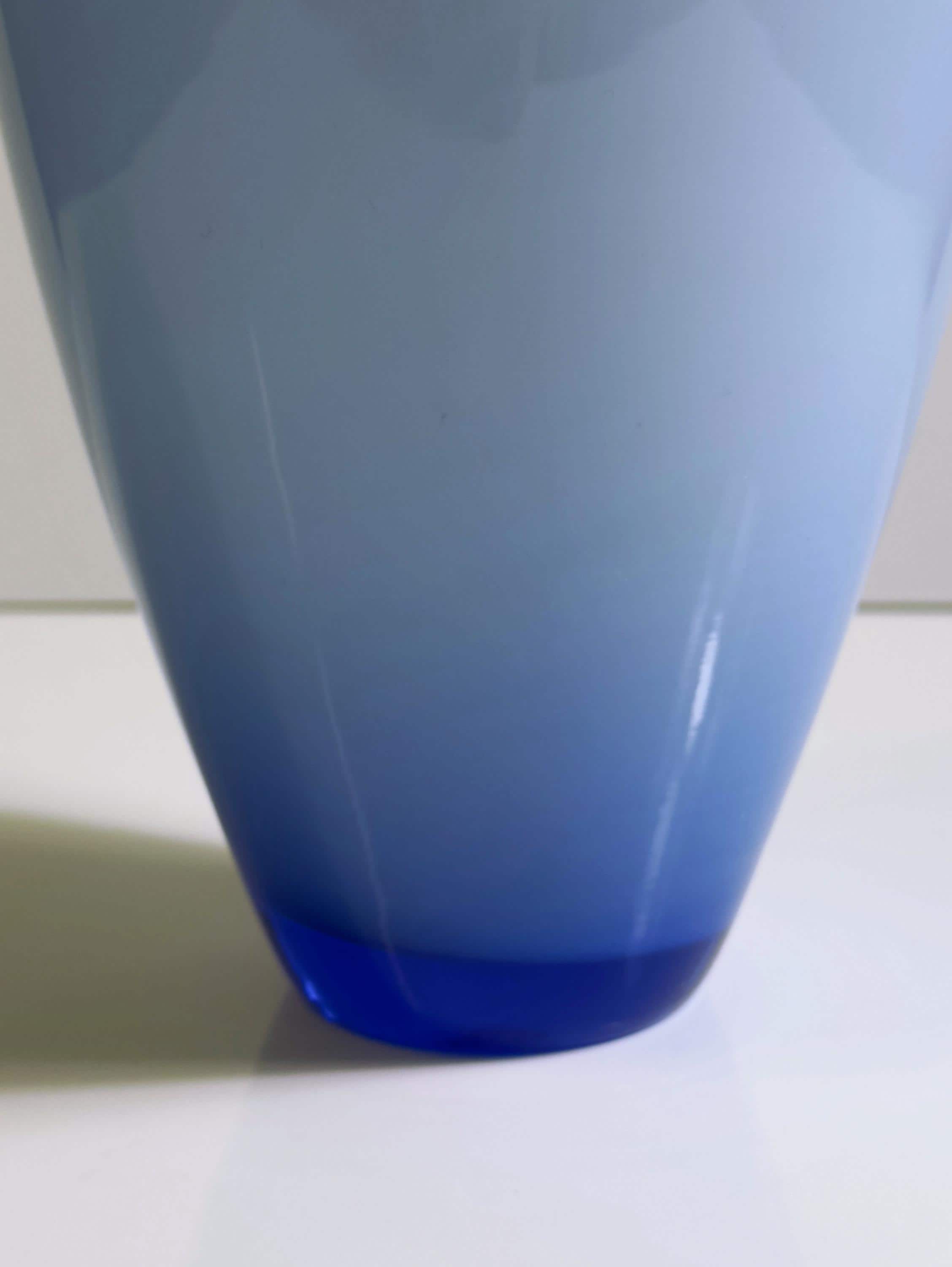 Vintage Vase Frosted Glass Opalina Filigrana Blue 1970s