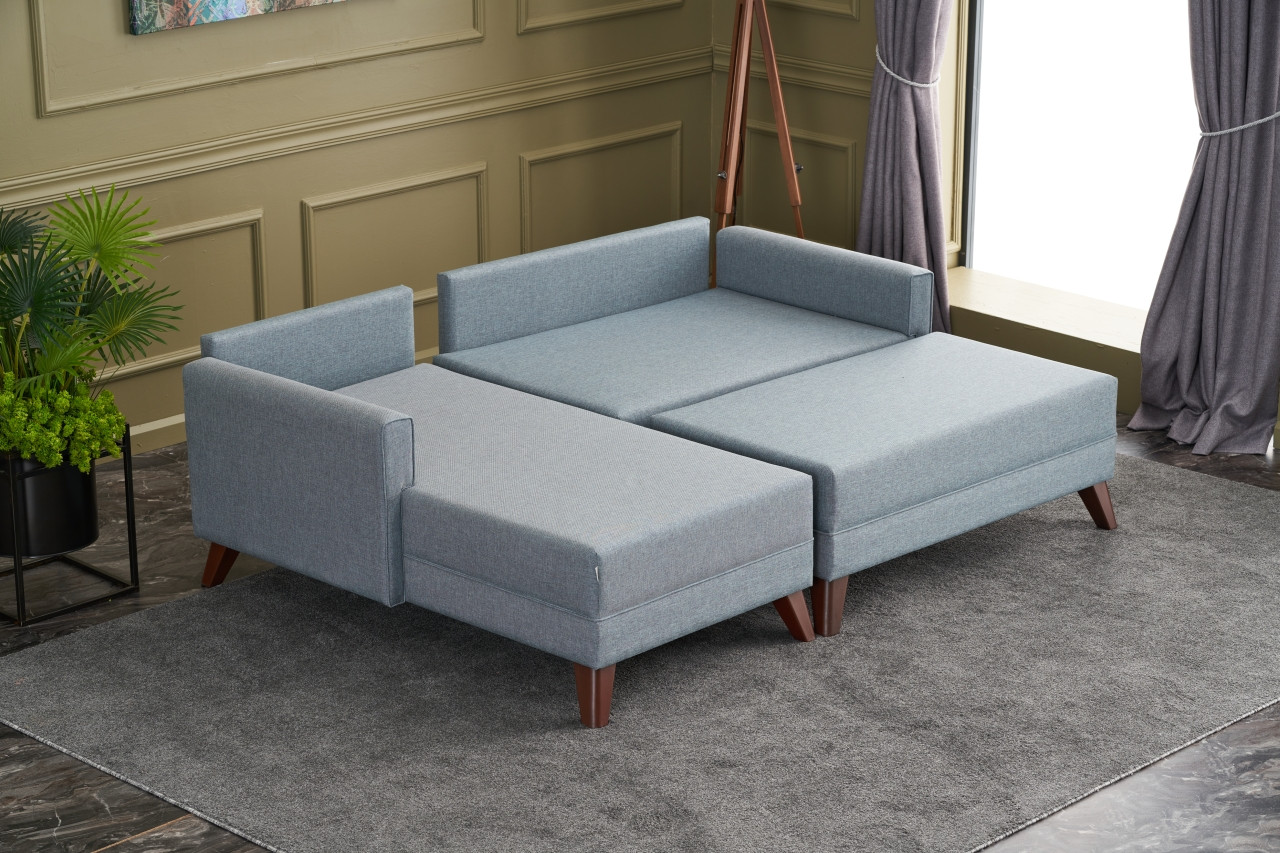 Bella Sofa Récamiere Links mit Hocker Blau