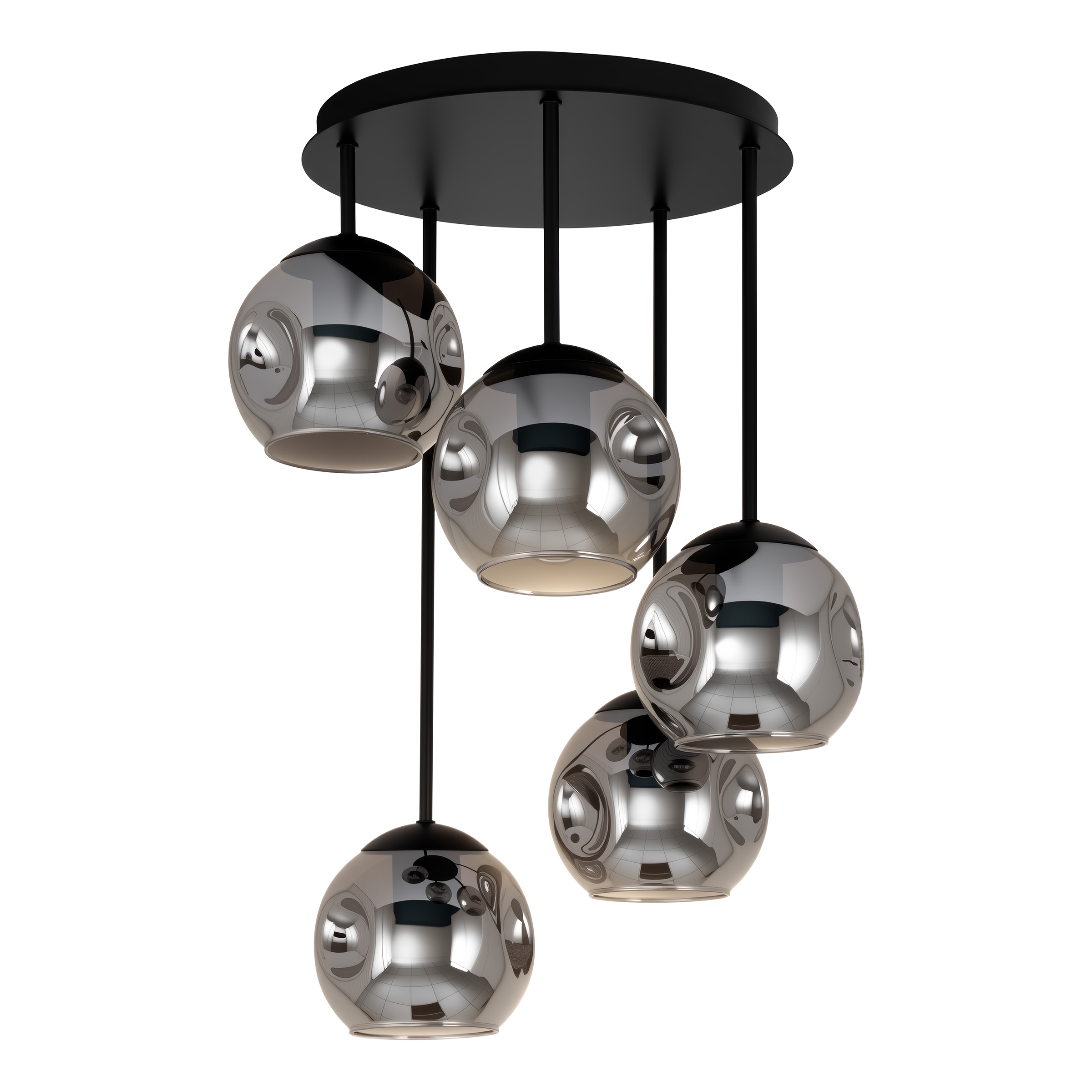 5-Flammig Ardeno Deckenleuchte Gusseisen Rauchglas Schwarz