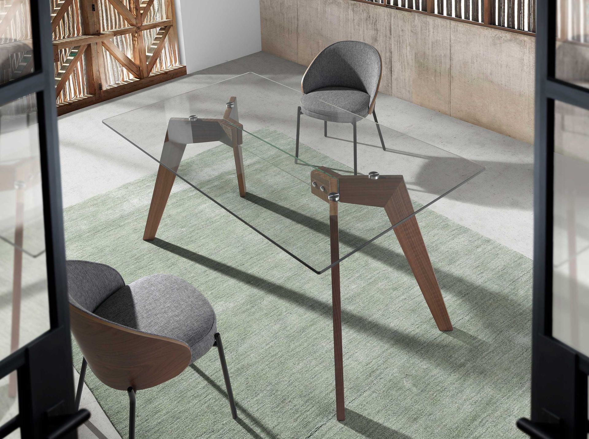 1031 Rectangular dining table wood veneer glass