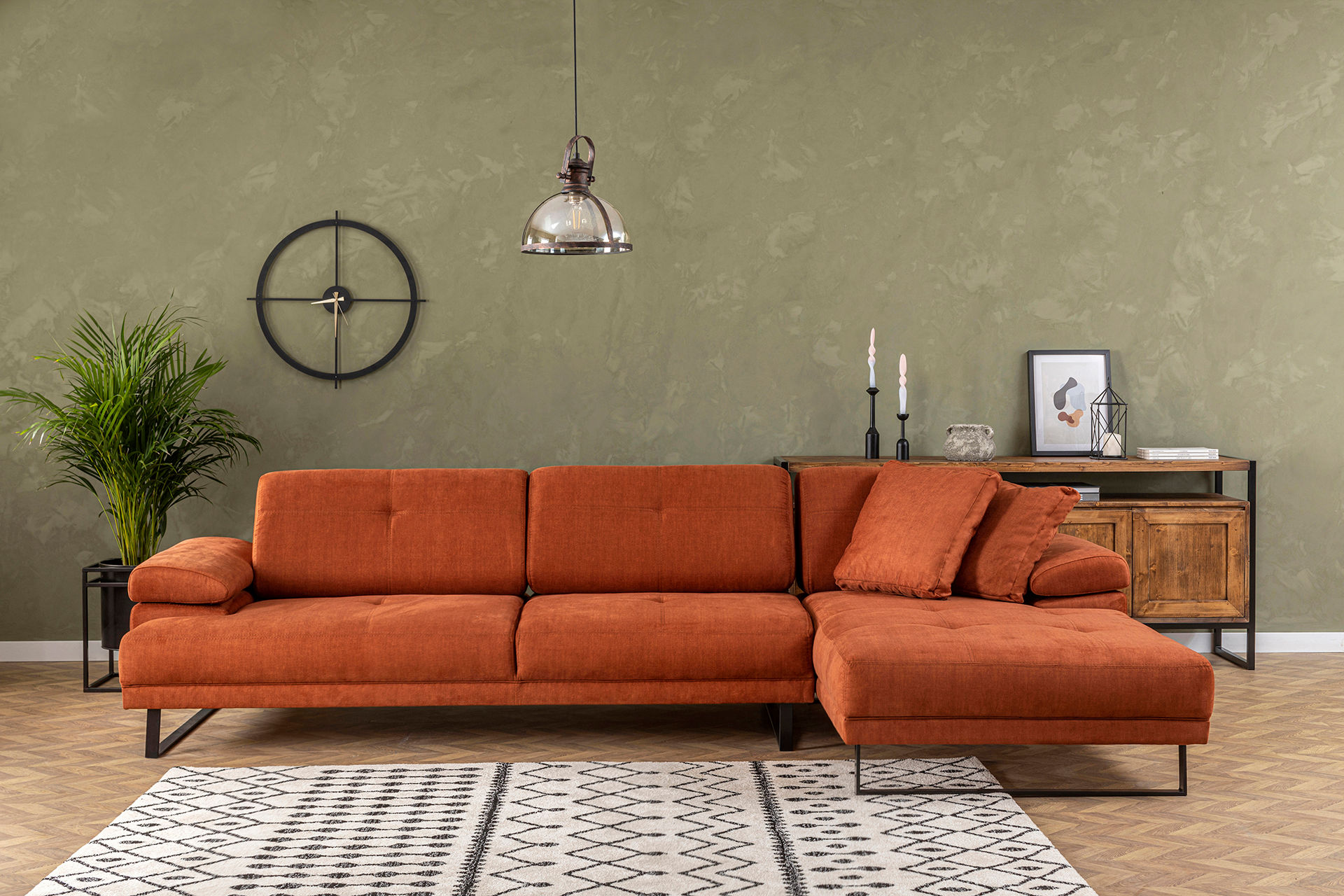 Sofa Récamiere Rechts Groß Polyester Holz Orange