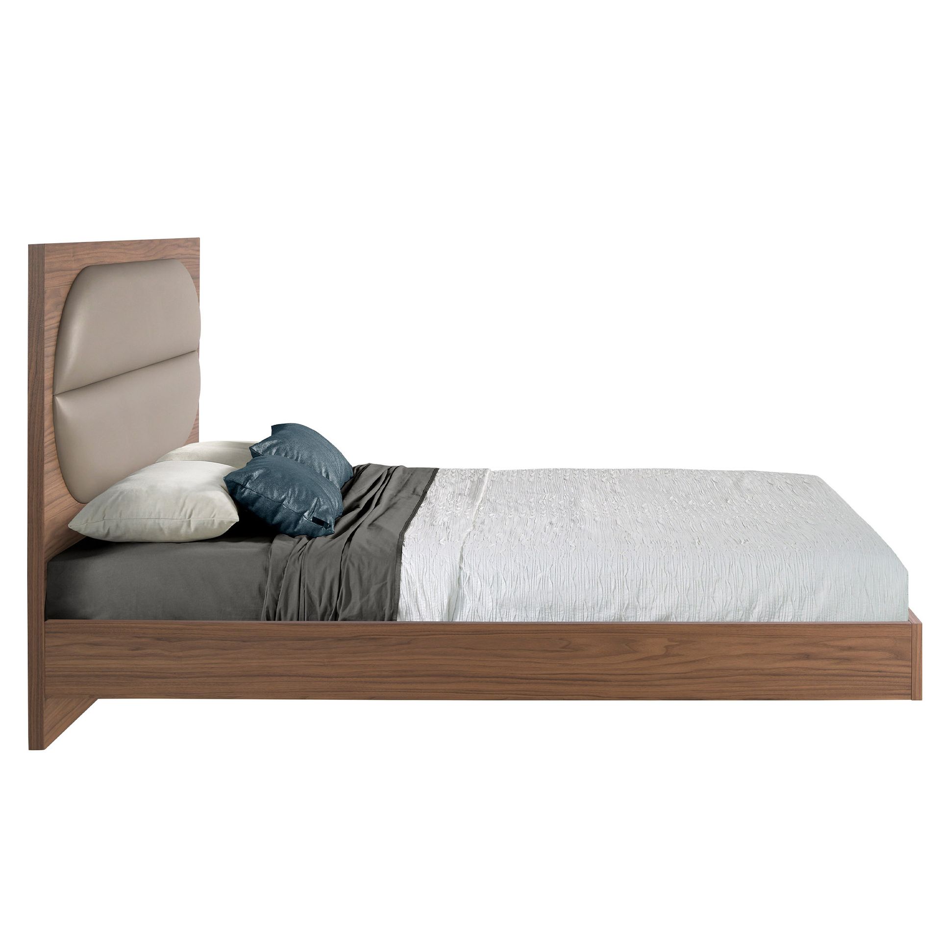 Doppelbett Holz Leder Grau