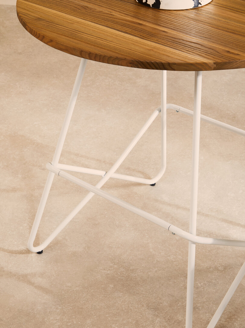 District Chrom Metall und Elm Holz Tisch
