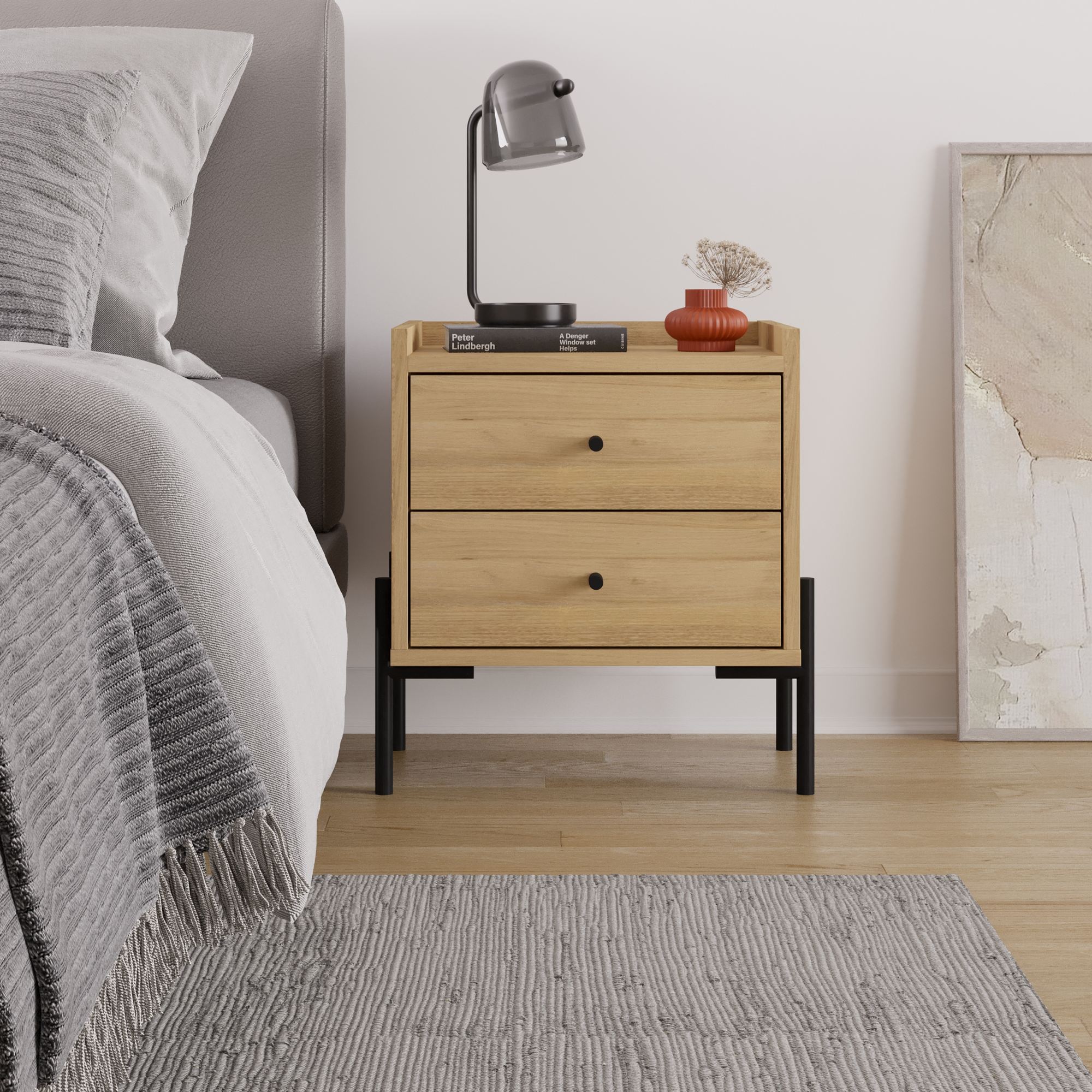 Malta comodino effetto rovere marrone