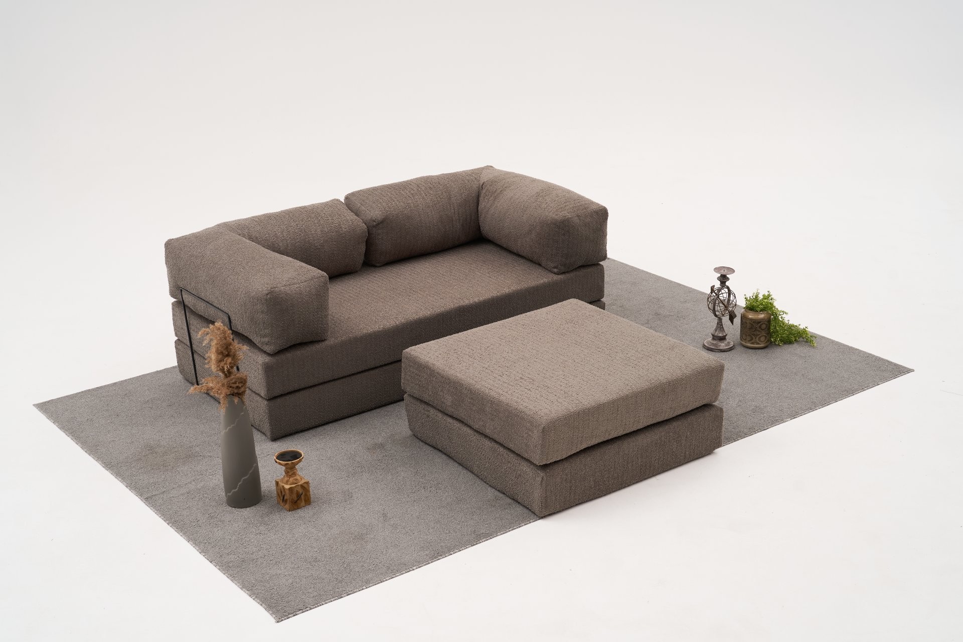 Comfort Schlafsofa 2-Sitzer mit Hocker Grau