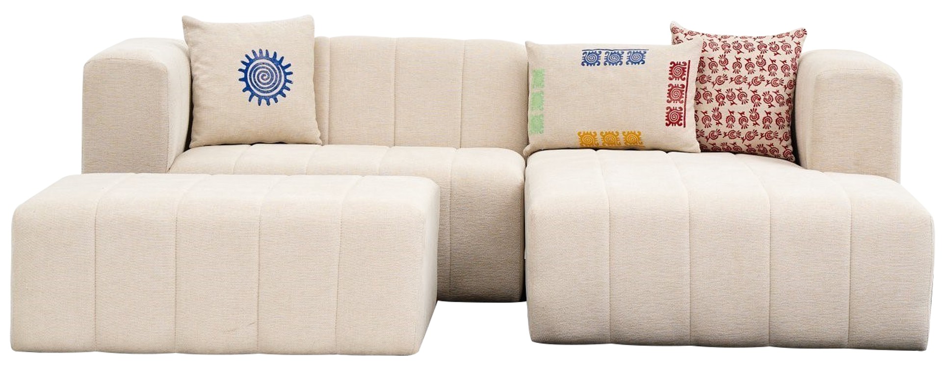 Beyza Sofa Récamiere Rechts mit Hocker Creme