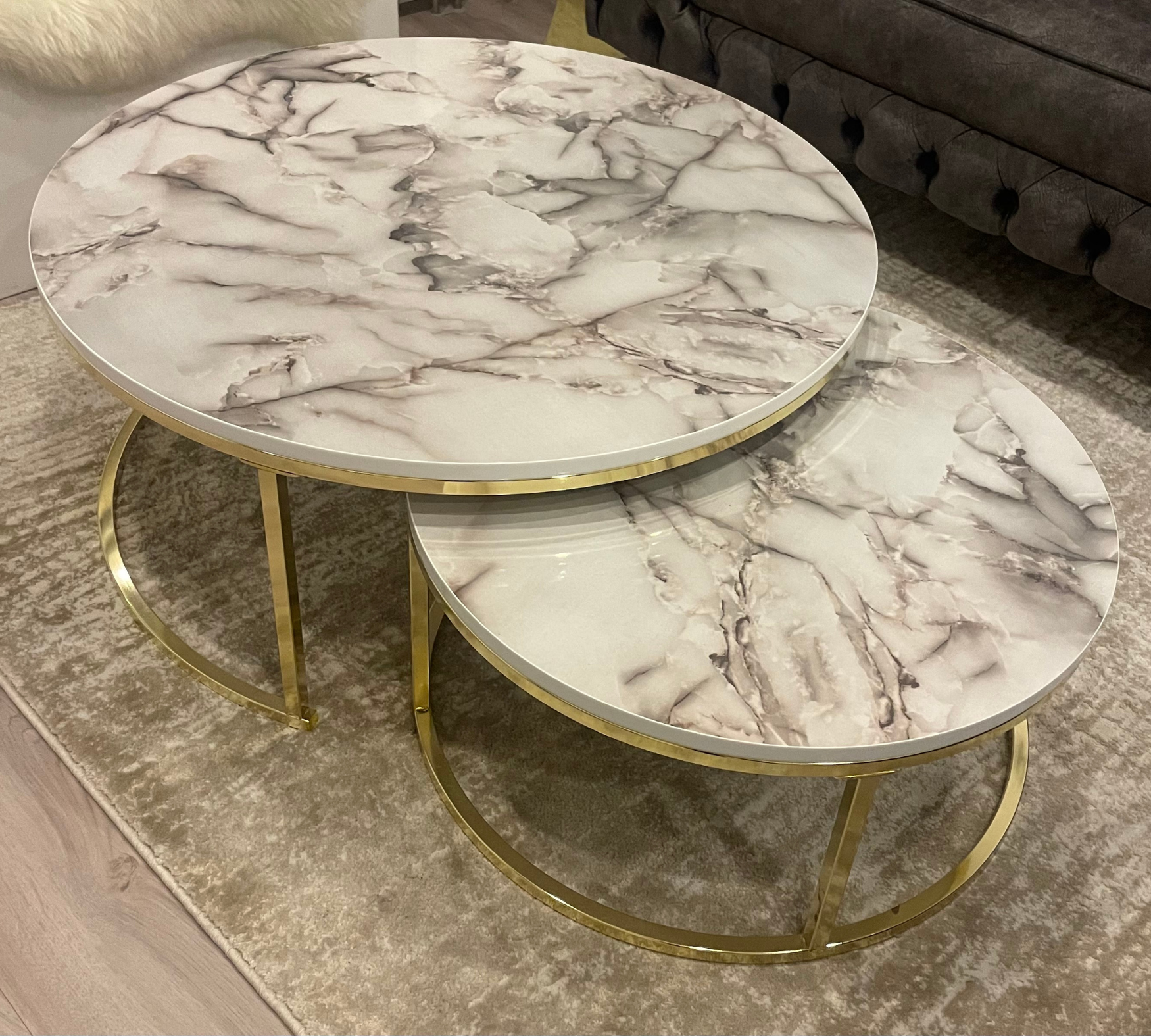 2x Couchtisch Marmoroptik Gold