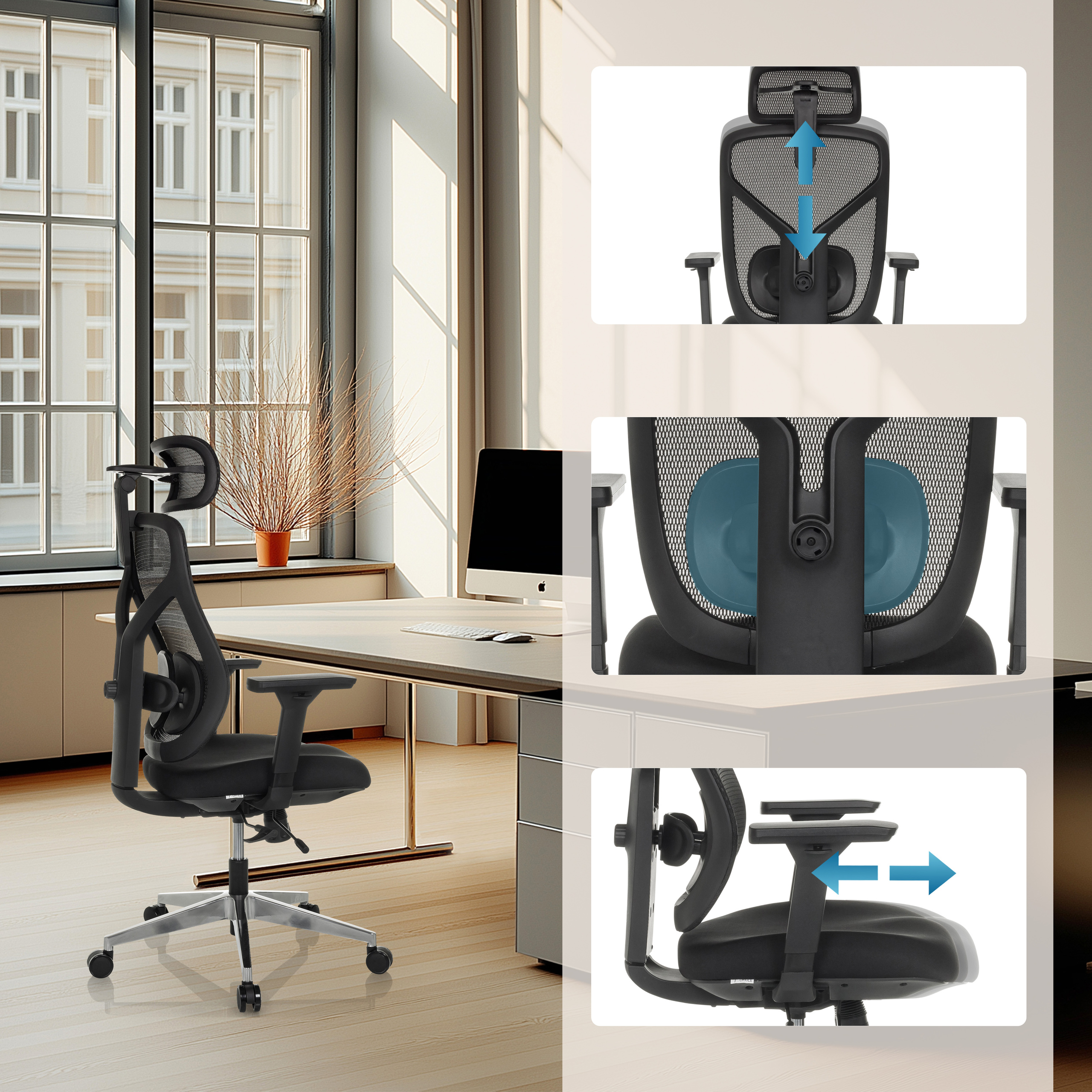 CASSILIS B Bürostuhl Netzstoff Schwarz