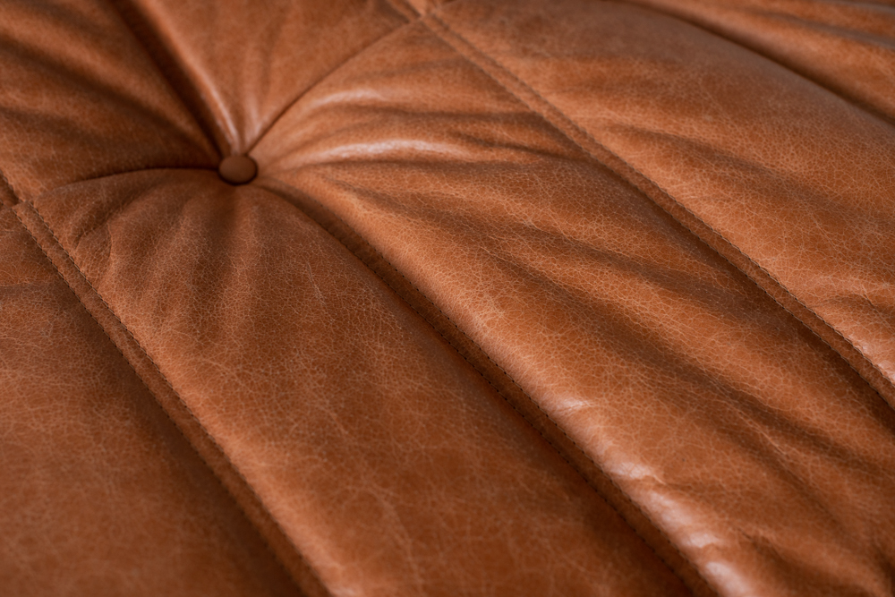 Togo armchair and ottoman set pull-up leather peach brown