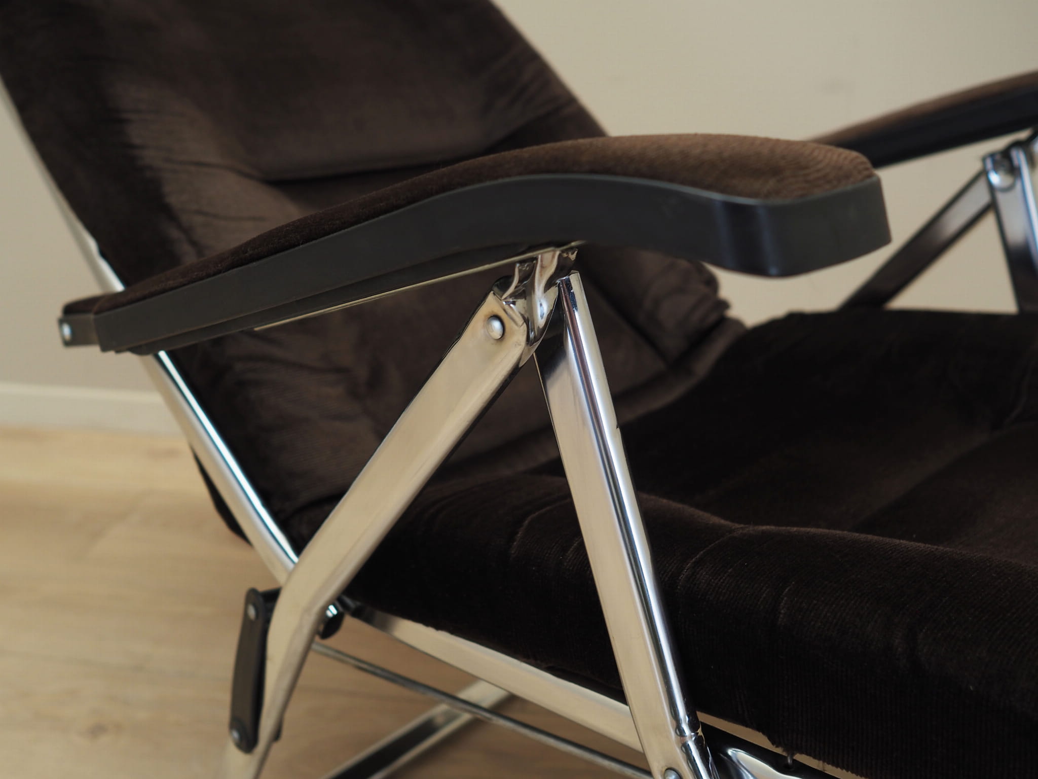 Vintage armchair velvet metal brown 1970s