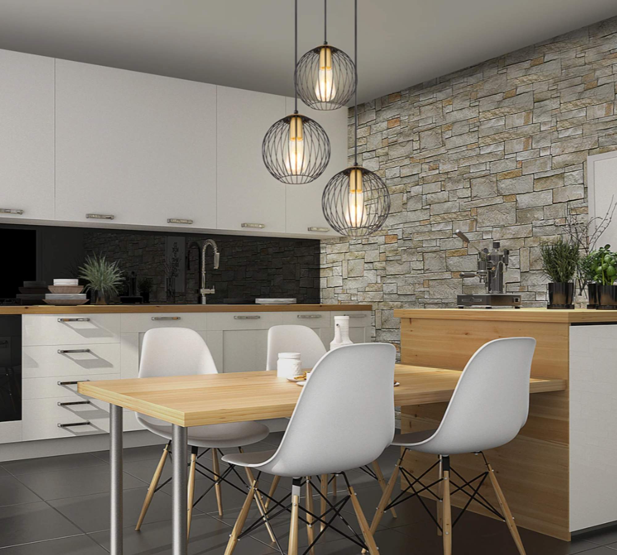 Pendant lamp 3-light metal black gold