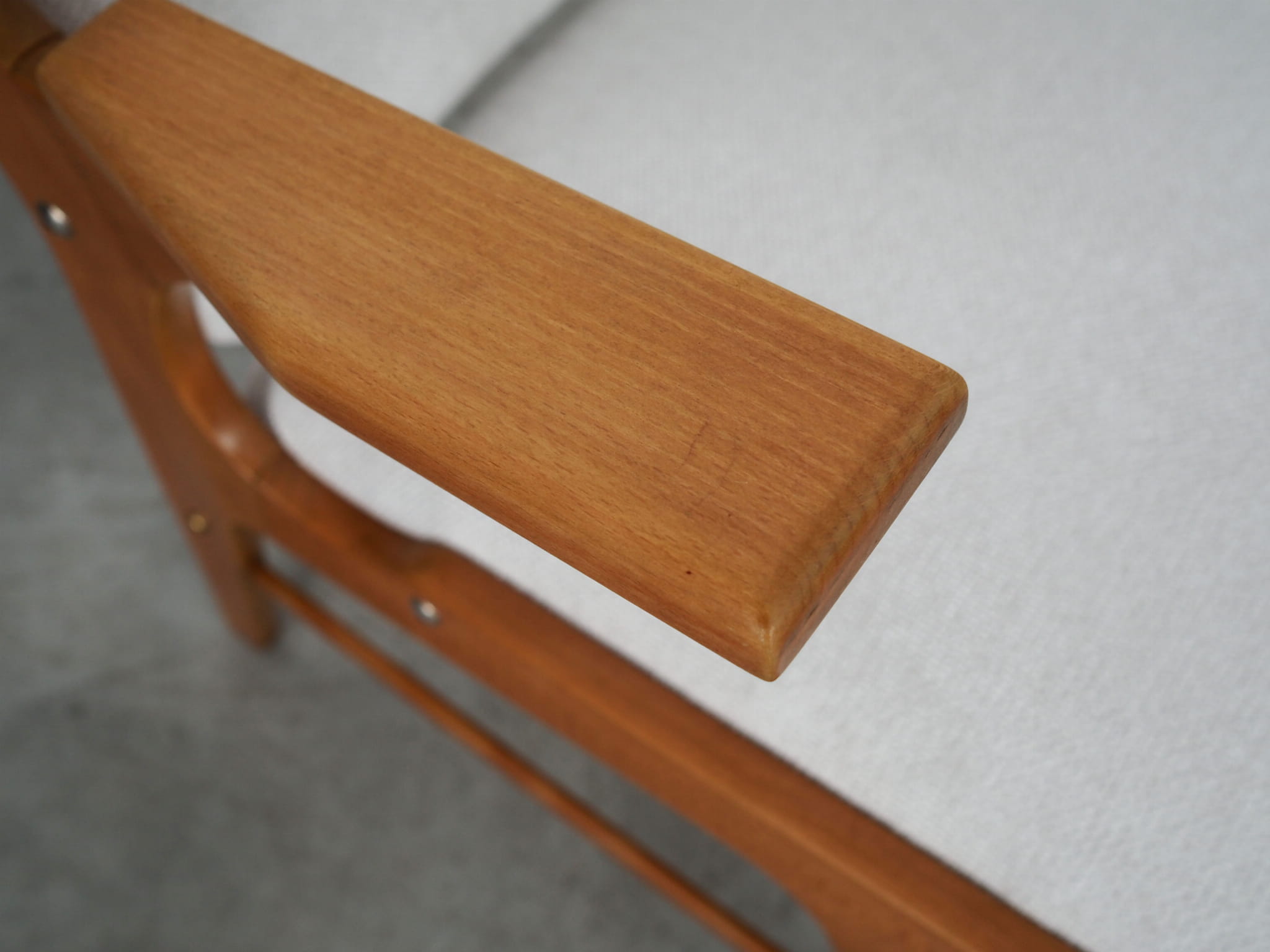 Vintage Sessel Buchenholz Textil Weiß 1960er Jahre