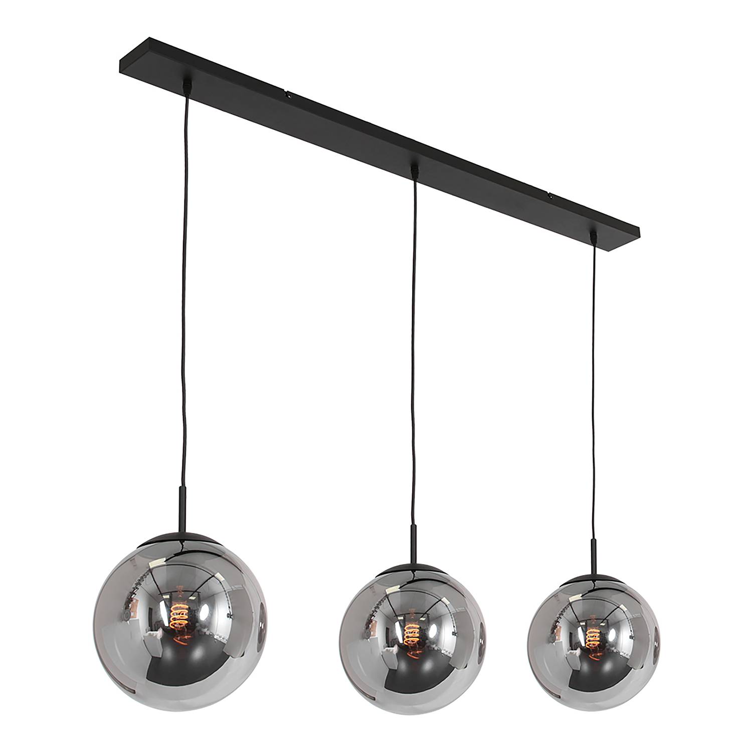 3-Flammig Pendelleuchte Bollique Eisen Rauchglas Schwarz