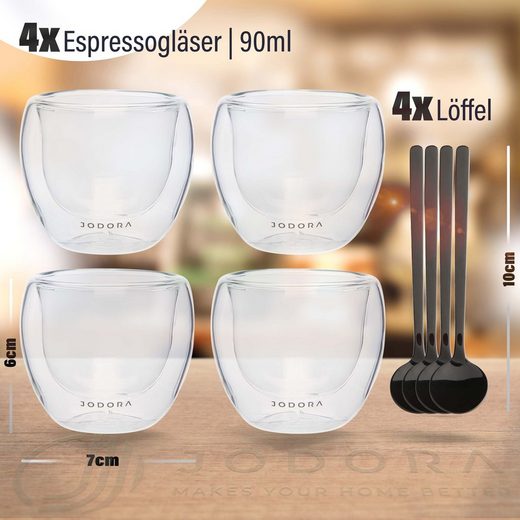 4x Espressoglas inkl. Löffel Glas Transparent 80 ml