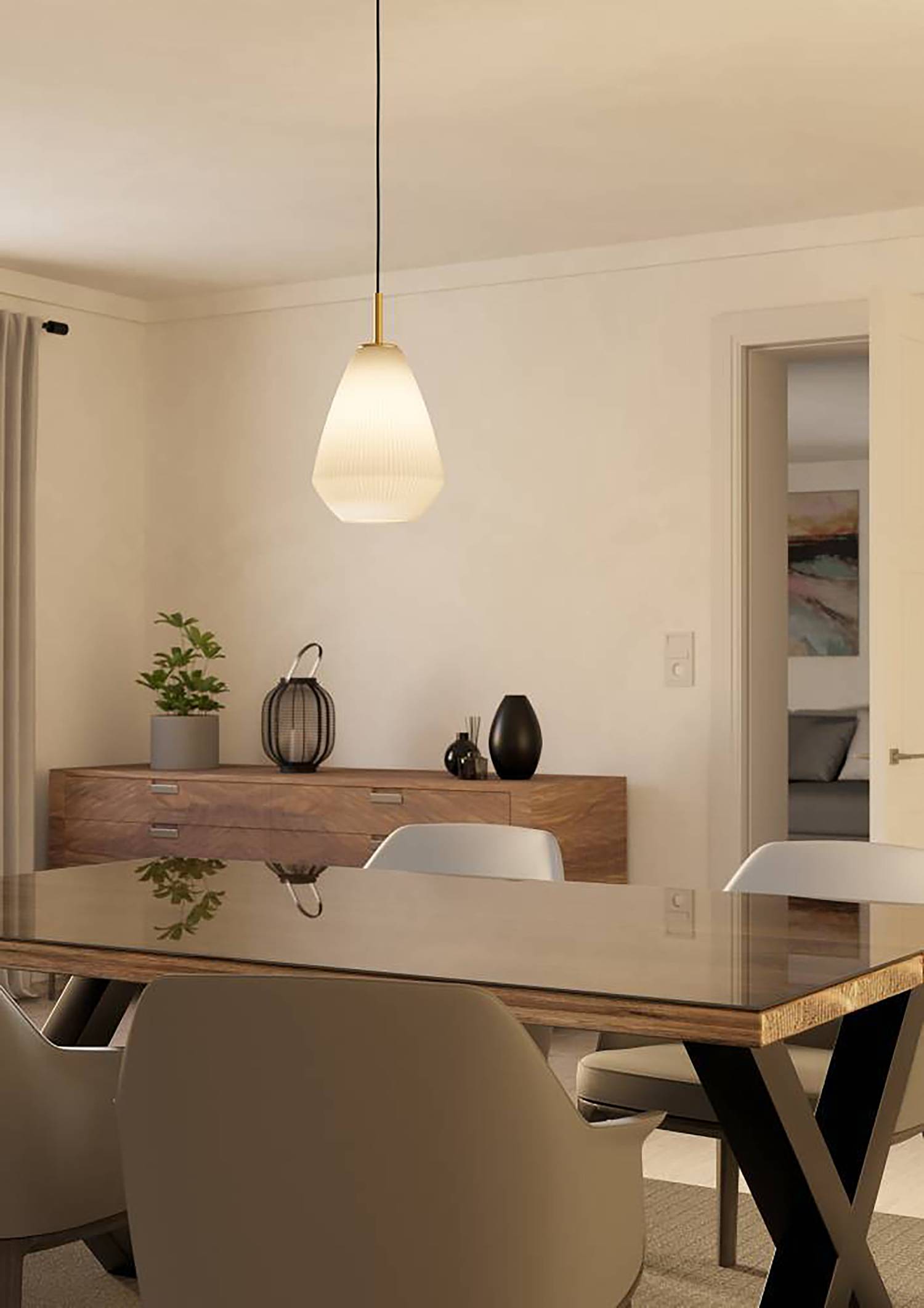 Caprarola Frosted Pendant Lamp Glass Steel Single-flame