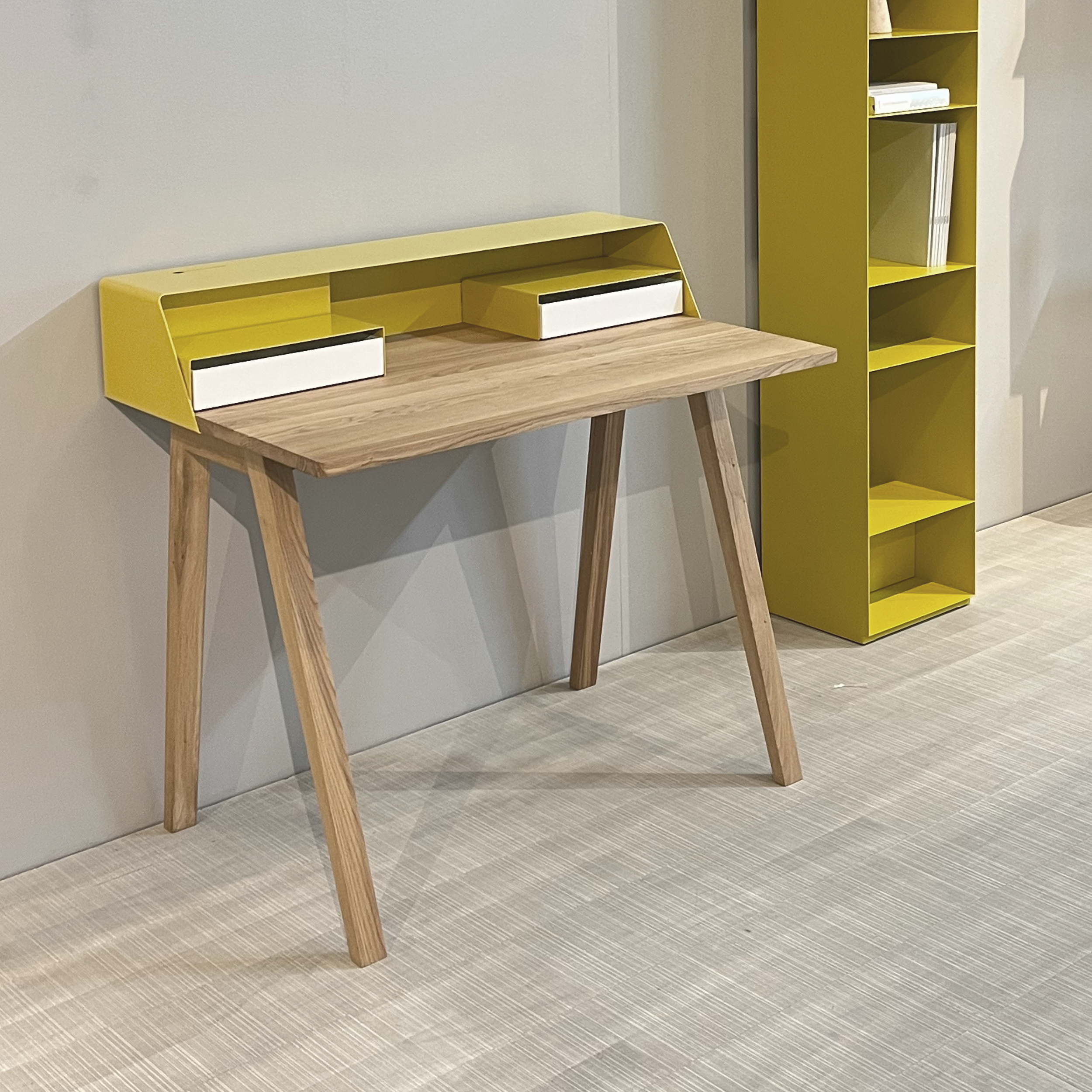 PS 04 Secretary Desk Oak Steel Lemon Yellow Signal White