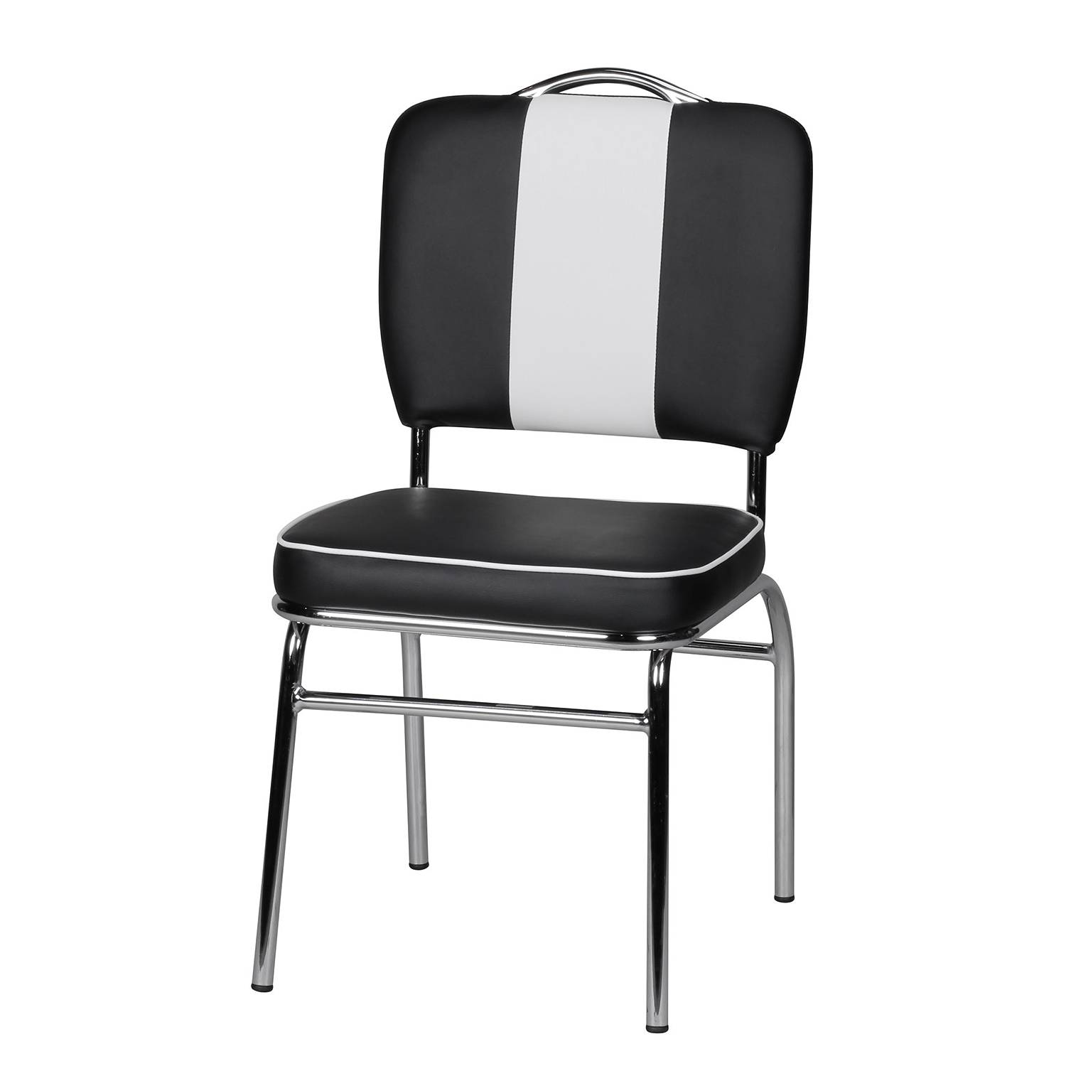 Esszimmerstuhl Eckero Kunstleder Metall Chrom Schwarz Weiß