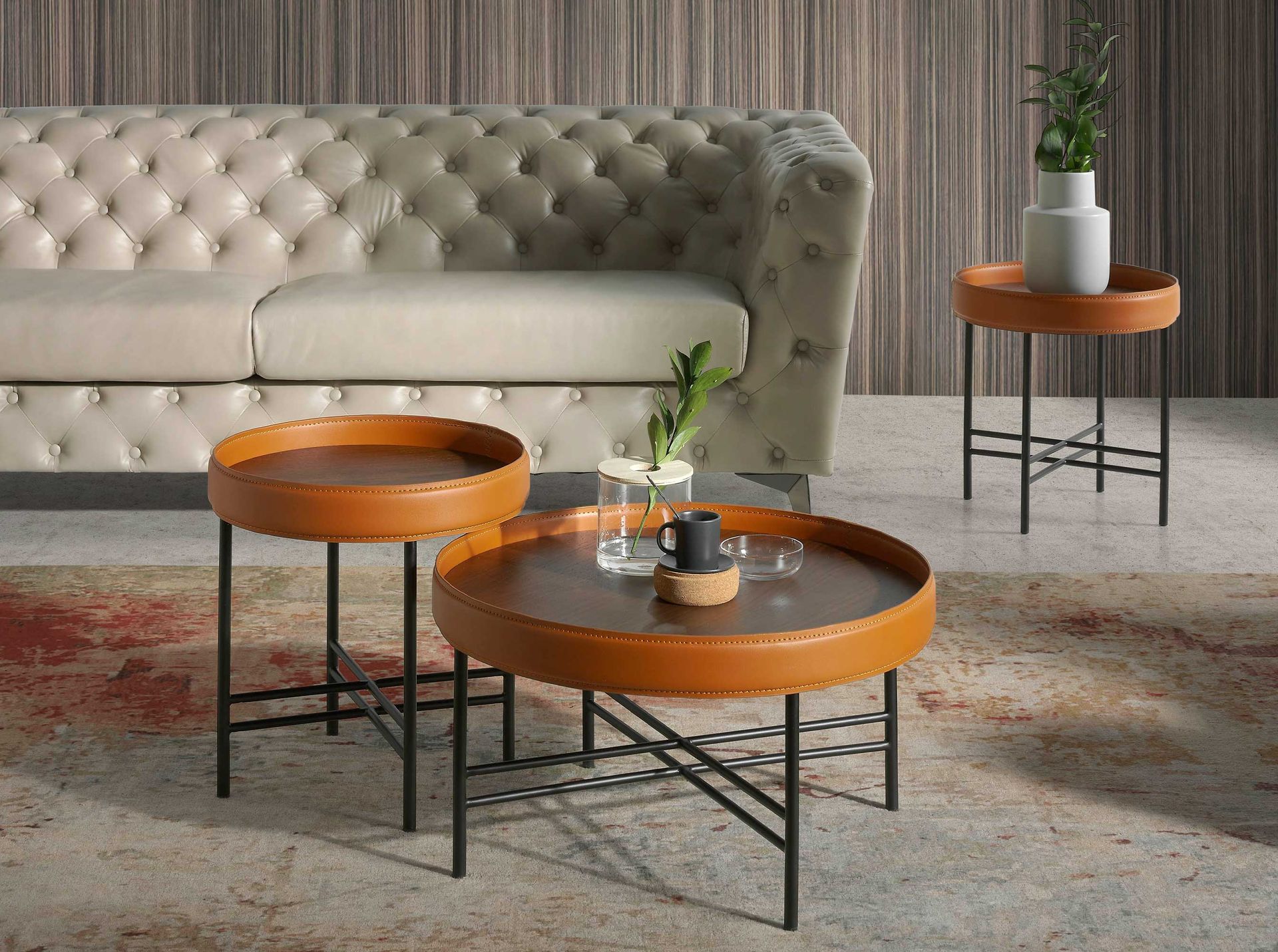 Side Table Leather Brown