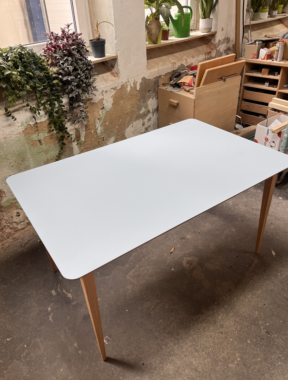 Beluga Table Wood Linoleum Blue Haze