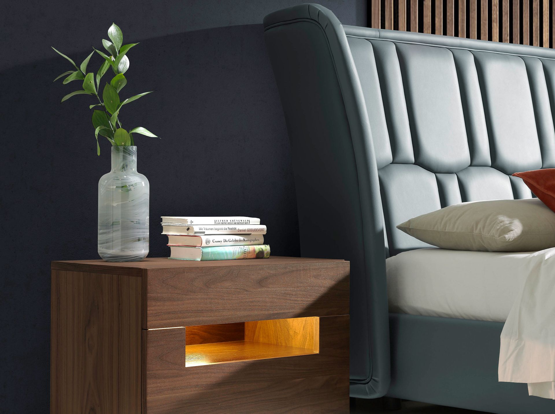 7067 Doppelbett Leder Grau