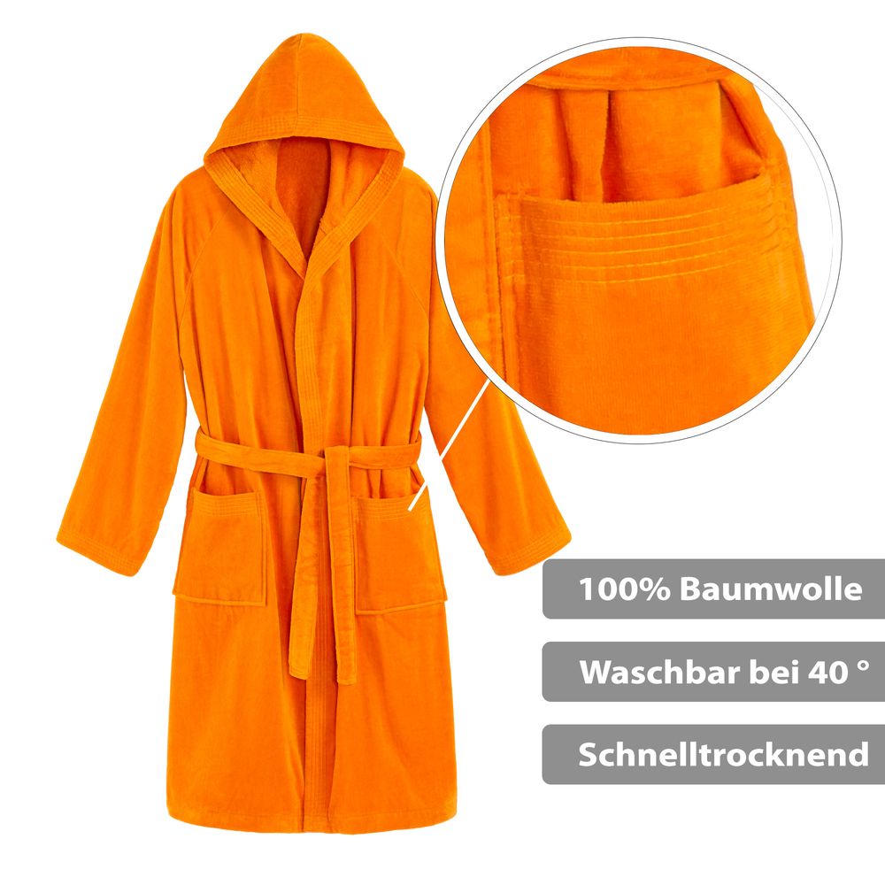 Unisex Bademantel Baumwolle mit Kapuze Orange 4XLarge