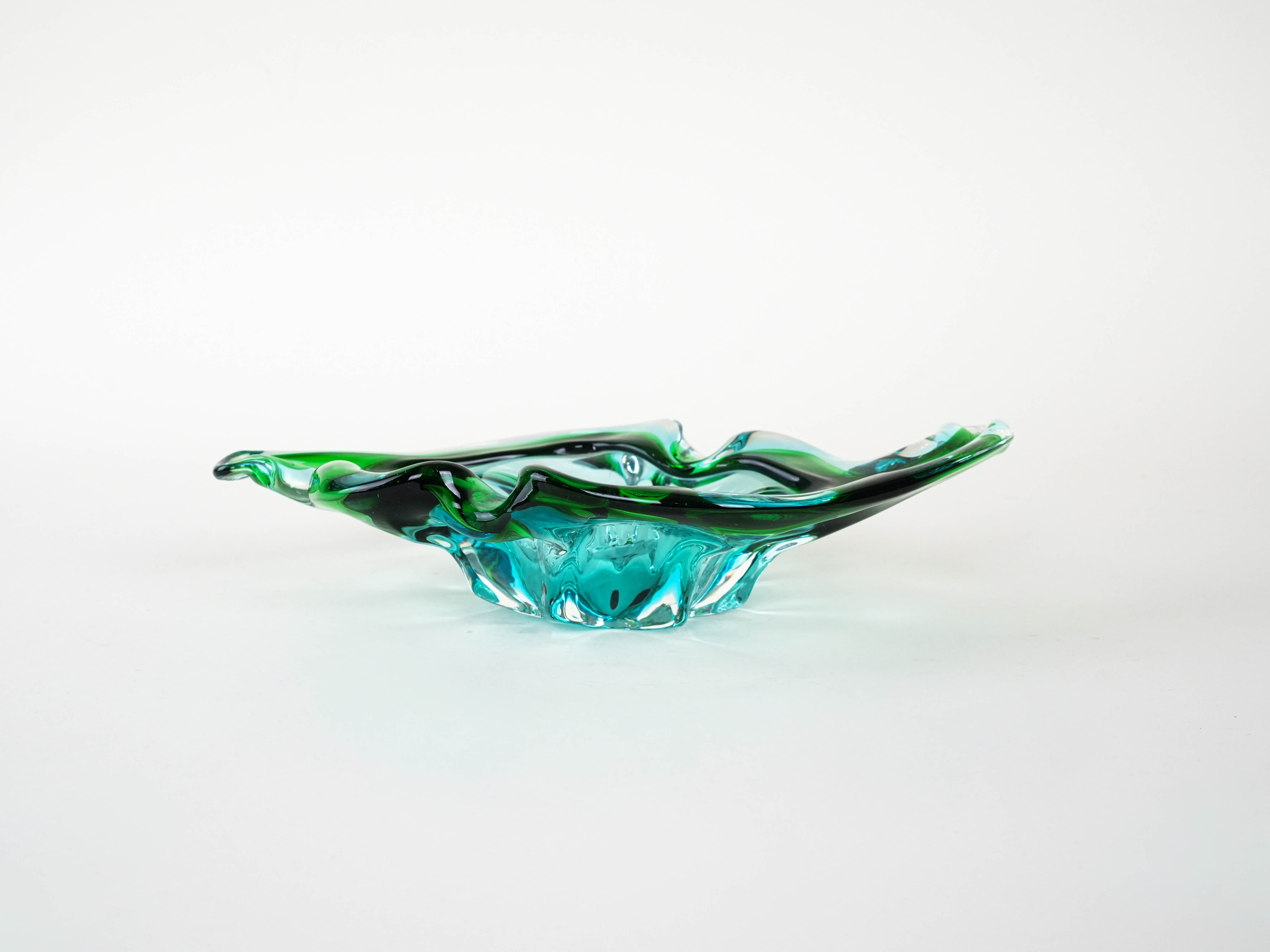 Platte Murano-Glas Grün 1960er Jahre