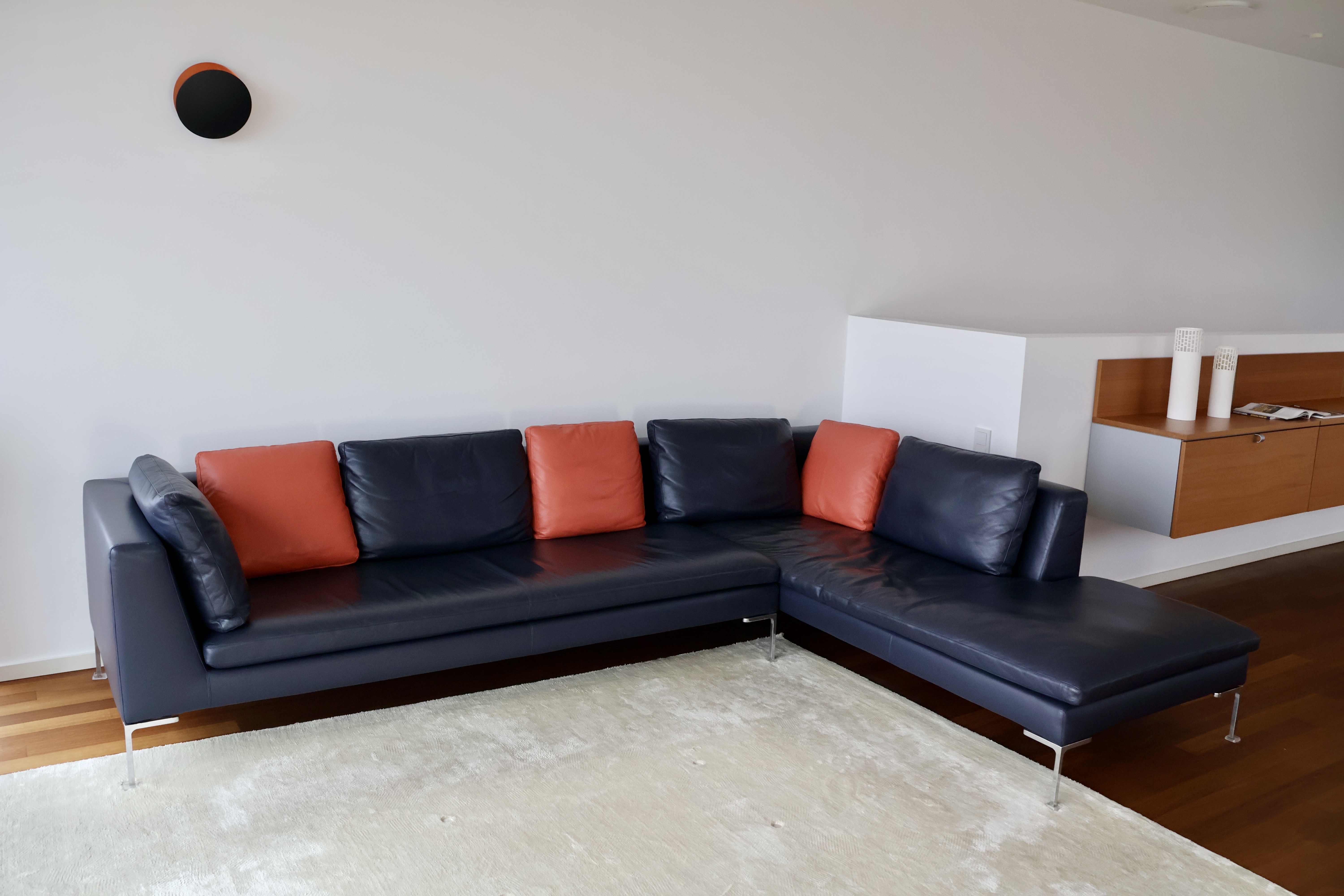 Charles Sofa Récamiere Rechts Leder Blau