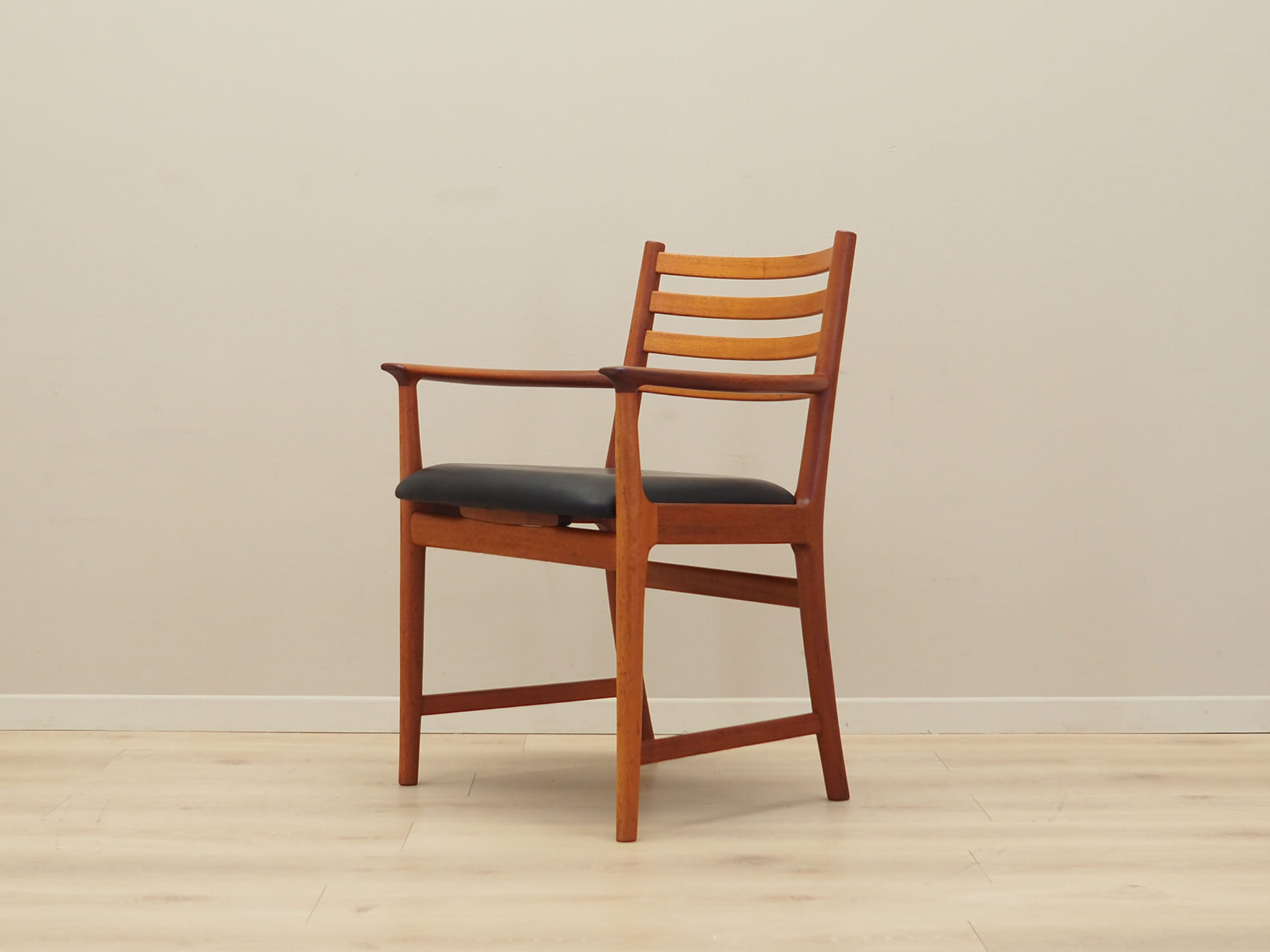 Vintage armchair Teak wood Leather Brown 1970s