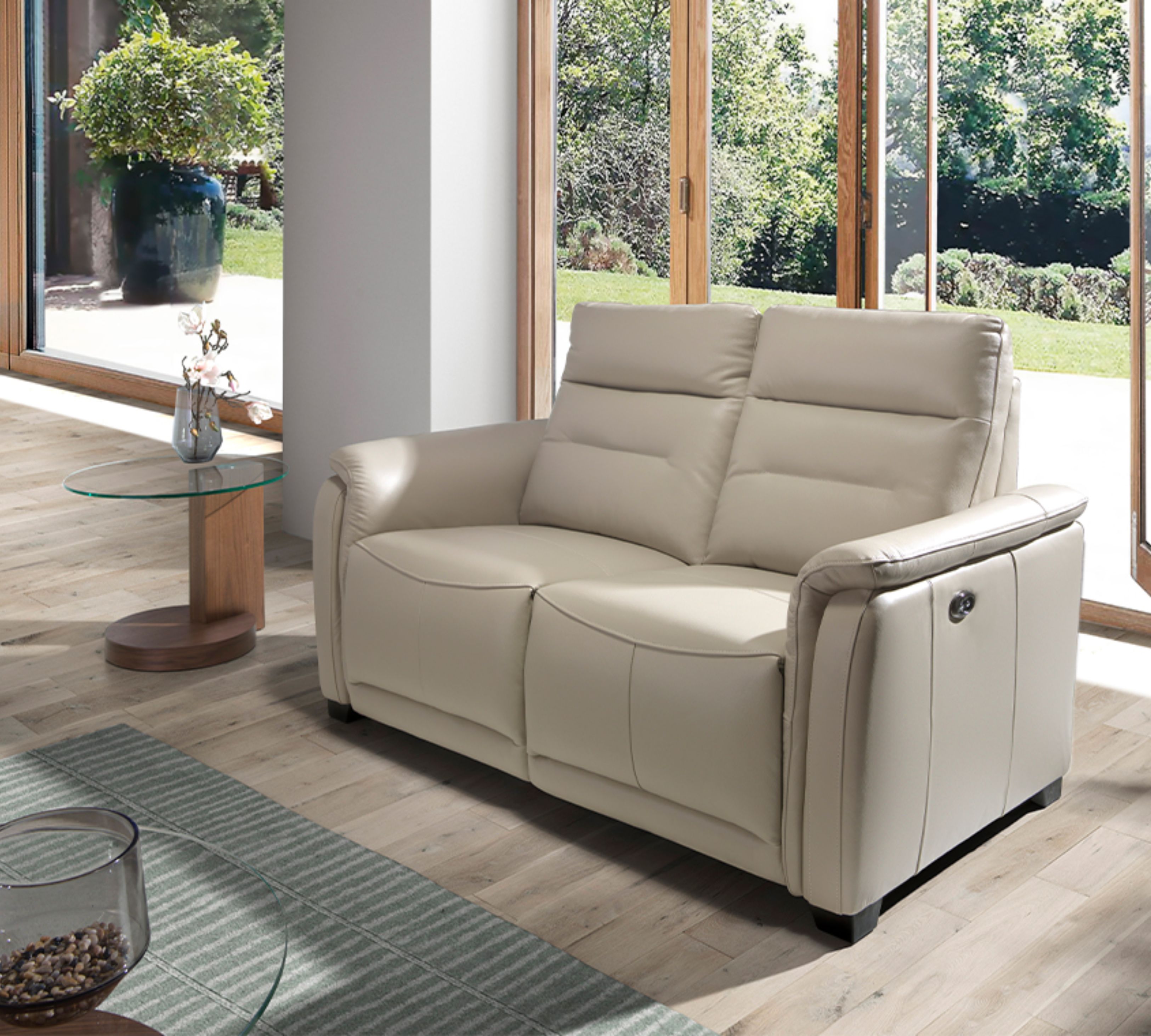 Sofa 2-Sitzer Leder Taupe Grau